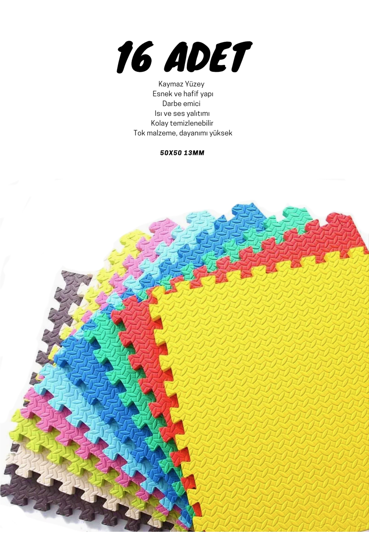 CARPAZAR Tatami Eva Mat Çocuklar Için Köpük Halı Matı Puzzle Geçmeli Oyun Spor Kaymaz Mat 16 Adet 50x50 13mm fotoğrafı 5 (önizleme)
