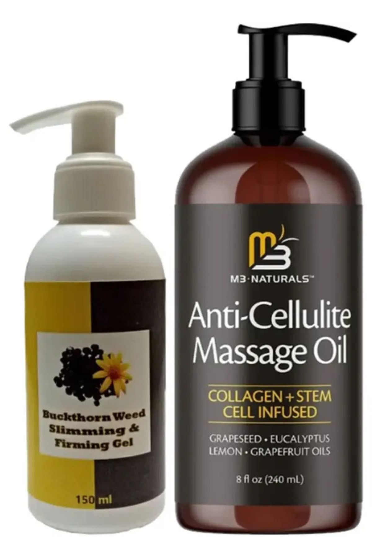 Natural Creams M3 Naturals Masaj Yağı Anti-Cellulite Massage Oil 240 ml + Buckthorn Antiyağ Masaj Kremi 150 ml