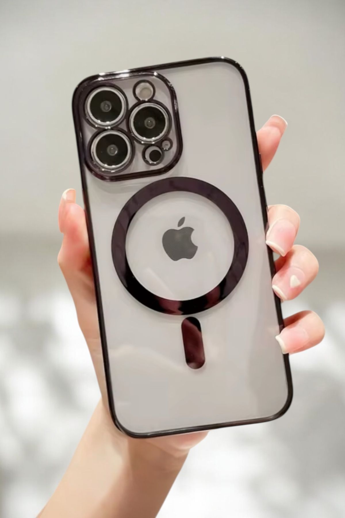 ProNorth Apple İphone 15 Pro Max Kılıf Kamera Lens Korumalı Magsafe Şarj Özellikli Sert Silikon