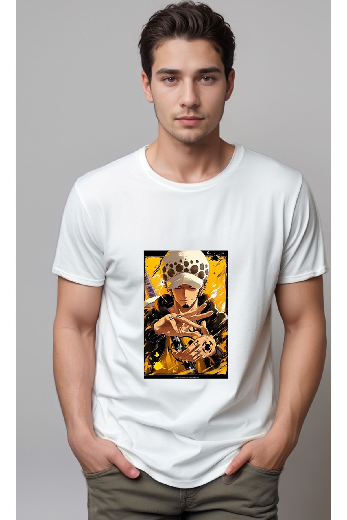 petite pati One Piece Trafalgar Law Baskılı Unisex Tshirt