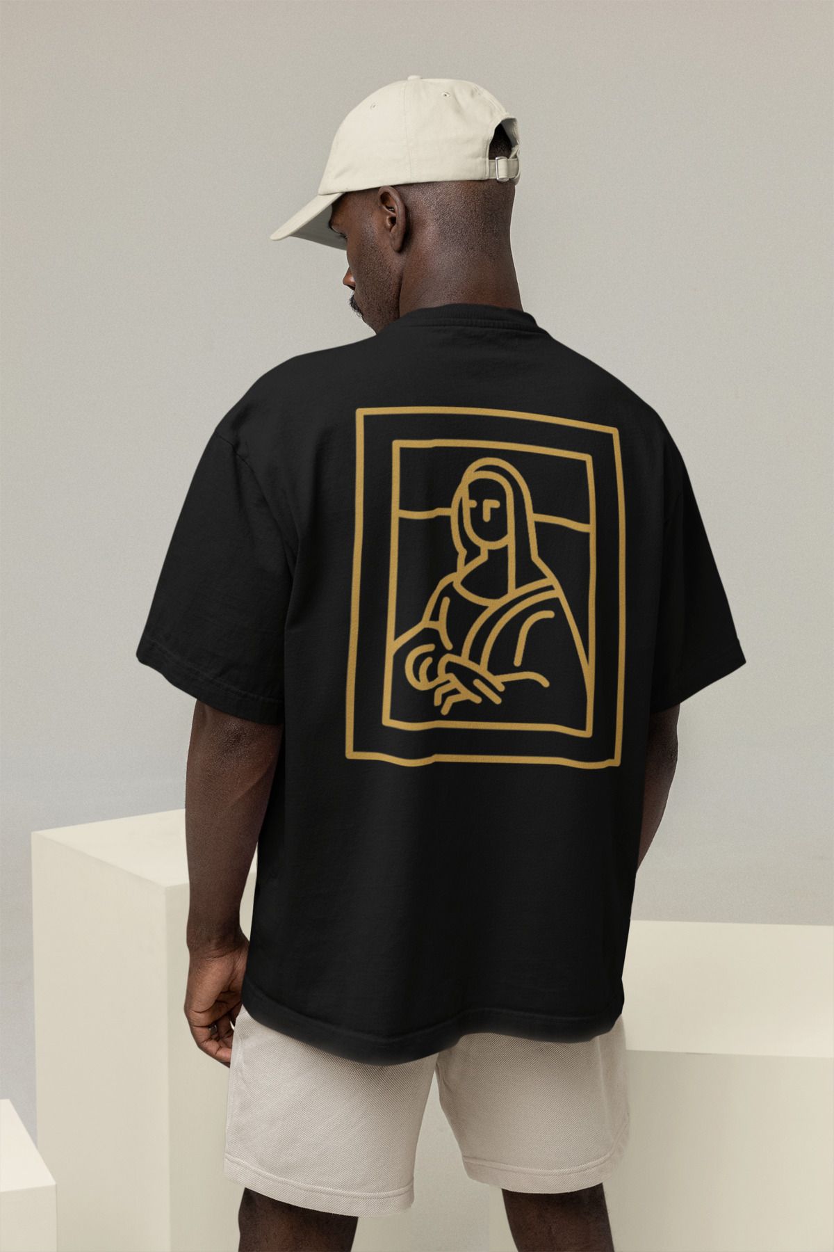 Sheeshbucks Monalisa Art Tasarımlı Erkek Oversize Siyah Tişört