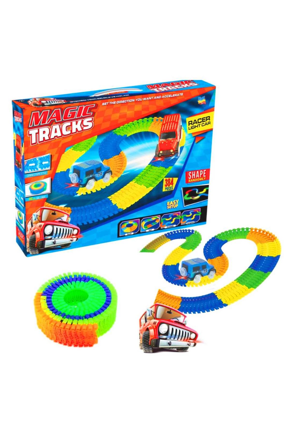 Art Tone Kayyum Oyuncak MAGİC TRACKS IŞIKLI ARABALAR RAY UZUNLUĞU 480 CM 384 PARÇA 3+