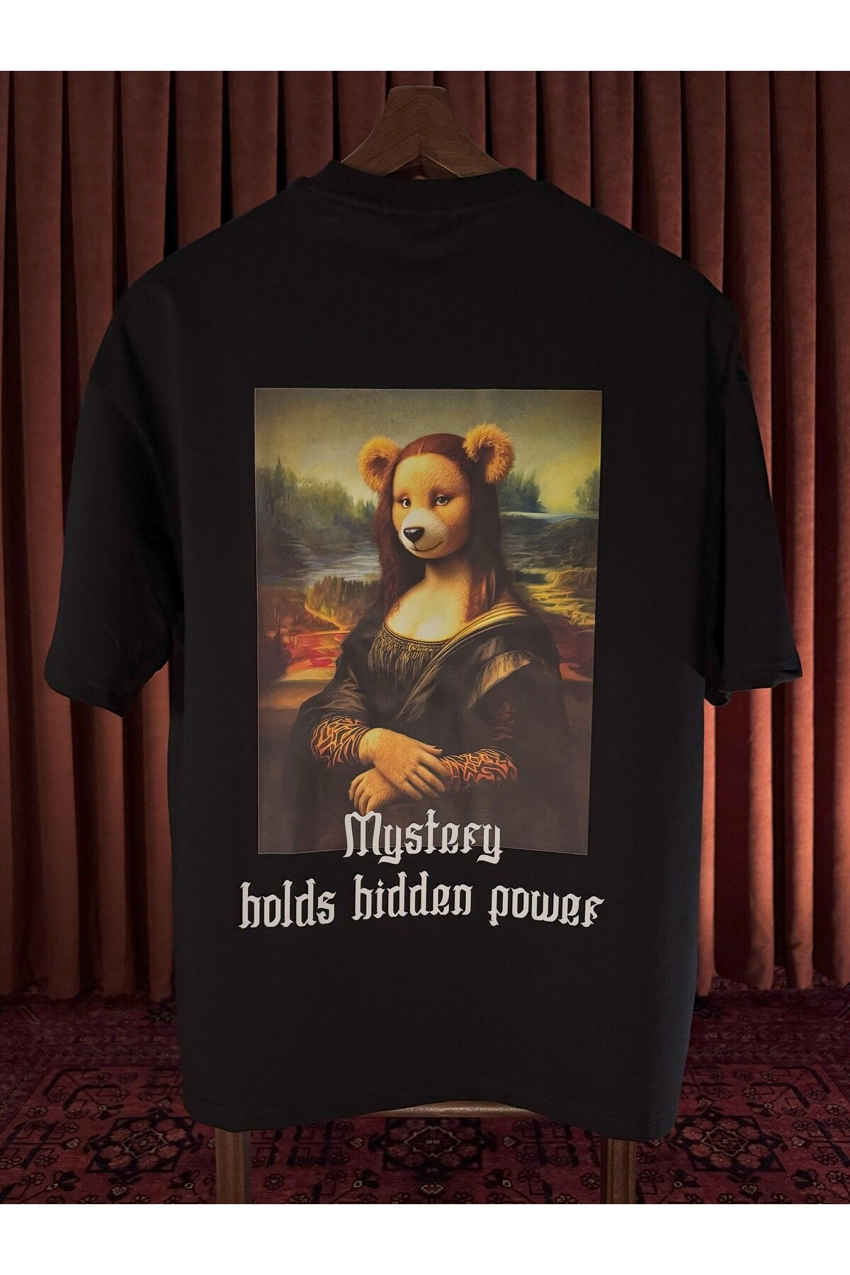 KOUROSHIA Unisex Master Mystery MonaLisa Bisiklet Yaka Oversize T-Shirt