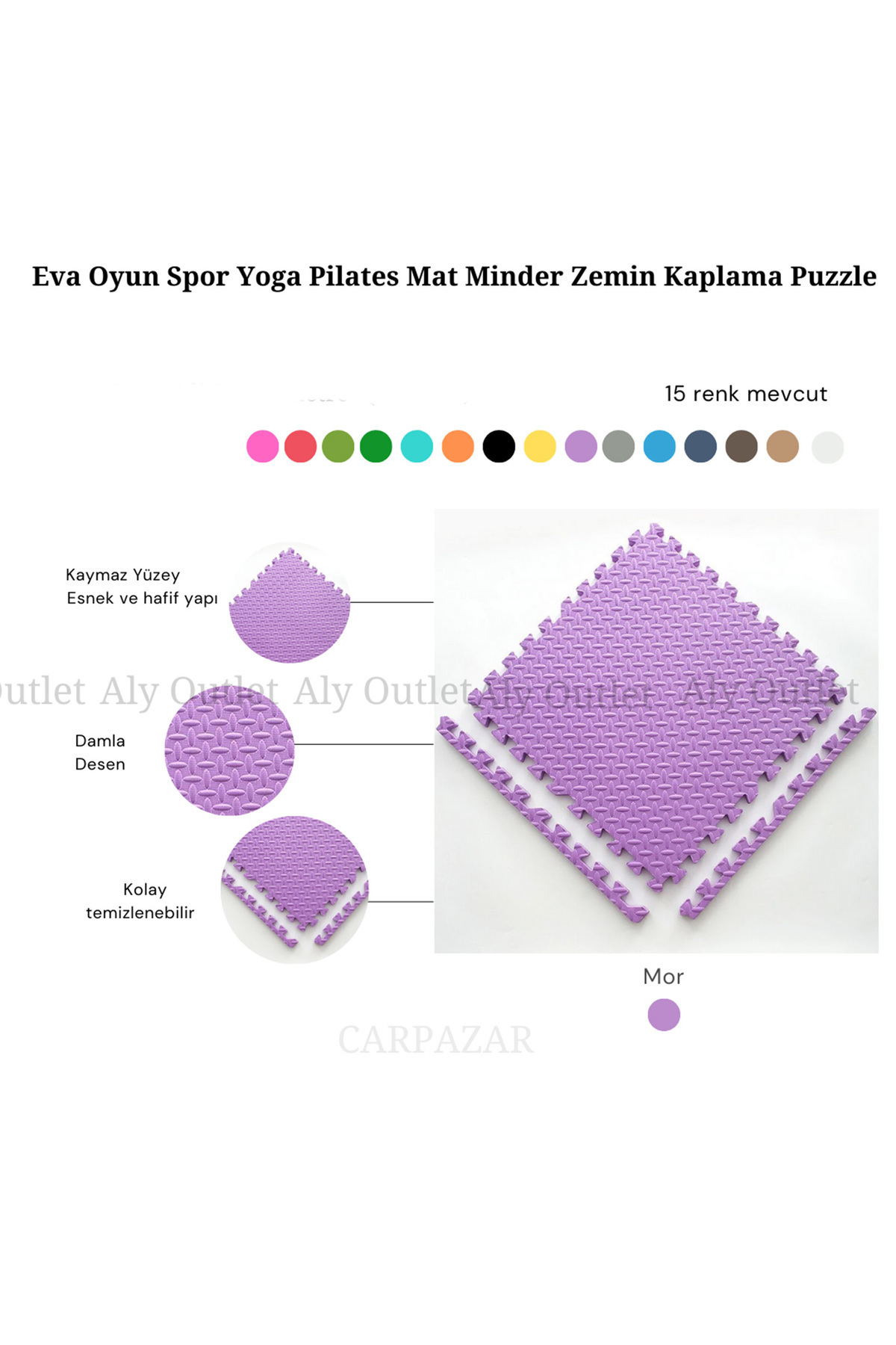 CARPAZAR Tatami Eva Mat Çocuklar İçin Köpük Halı Matı Puzzle Geçmeli Oyun Spor Kaymaz Mat 16 adet 50x50 13mm fotoğrafı 2 (önizleme)