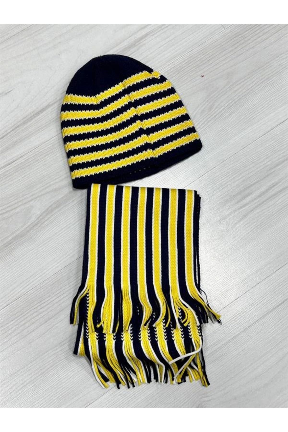 Moda Şahsenem Taraftar Atkı Bere Sarı Lacivert