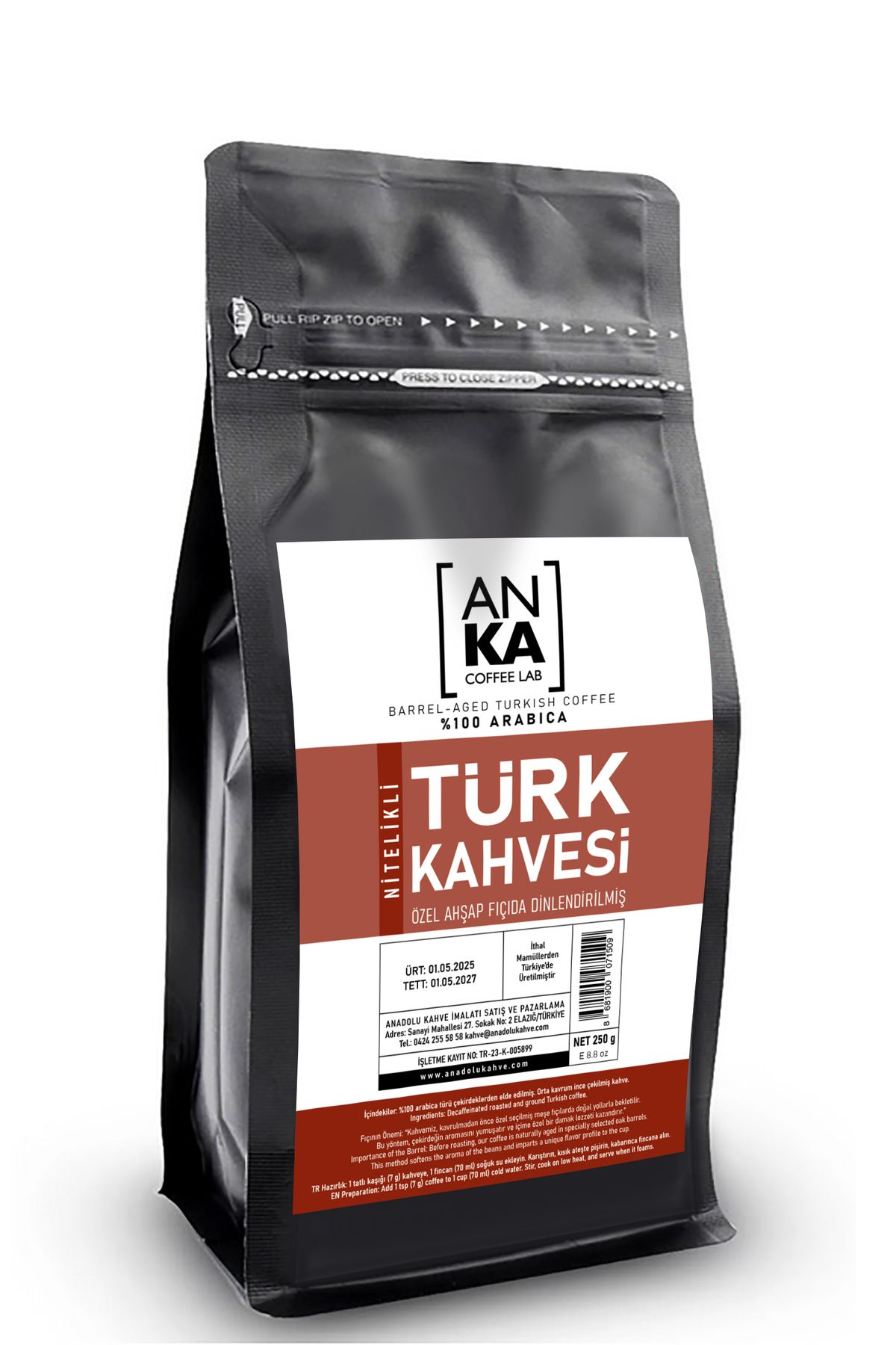 Anka Coffee Lab Özel Ahşap Fıçıda Dinlendirilmiş Nitelikli Türk Kahvesi 250g