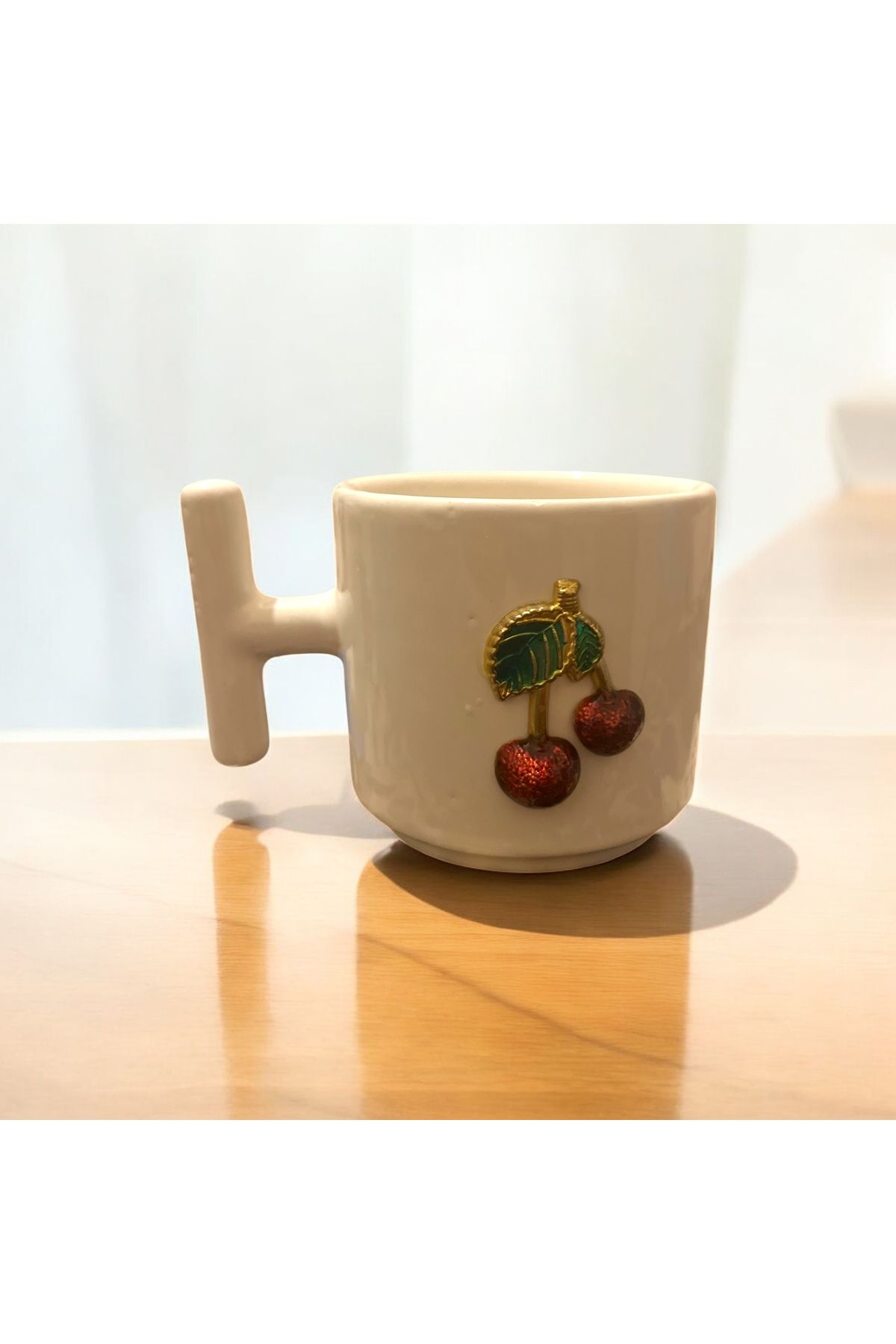 Giftorium Group T Kulplu Metal Kiraz Motifli Kupa Bardak Mug 200 Ml
