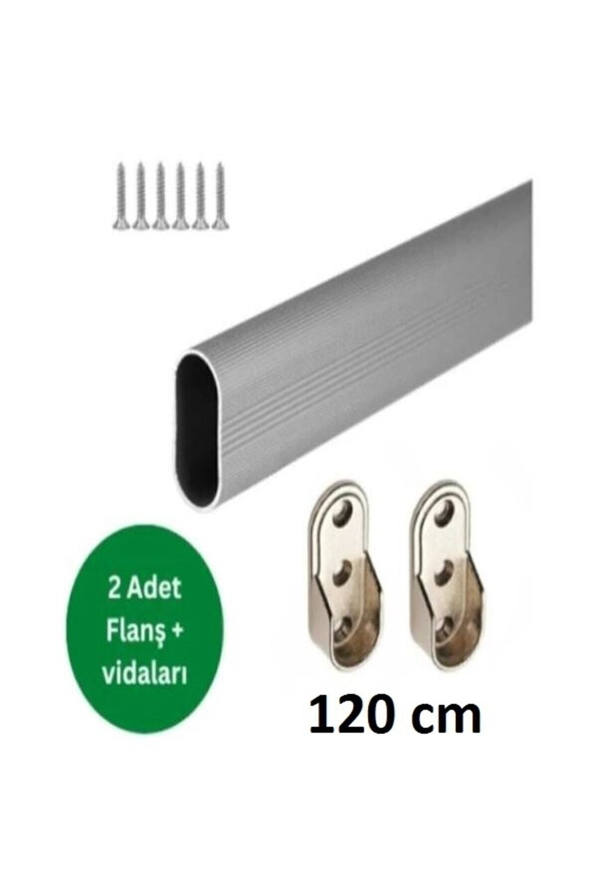 ATILIM Oval Alüminyum 120 Cm Dolap Içi Askı Borusu 2 Adet Flanş Vidaları