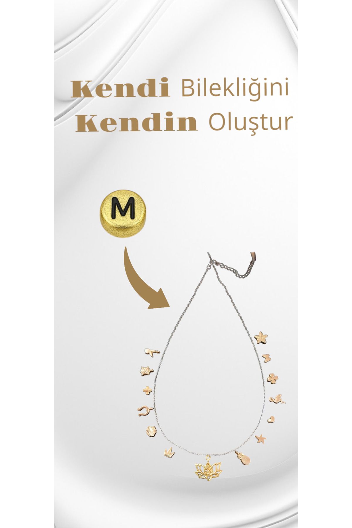 Accessories Kendi Bilekliğini Kendin Oluştur - M Harfi Boncuk