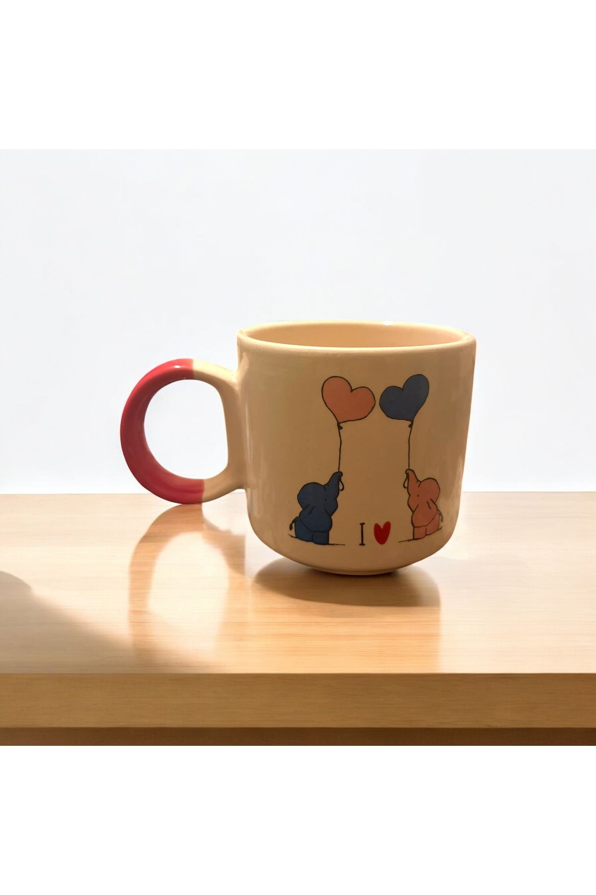 Giftorium Group Yuvarlak Kulplu Fil Desenli Kupa Bardak Mug 200 Ml