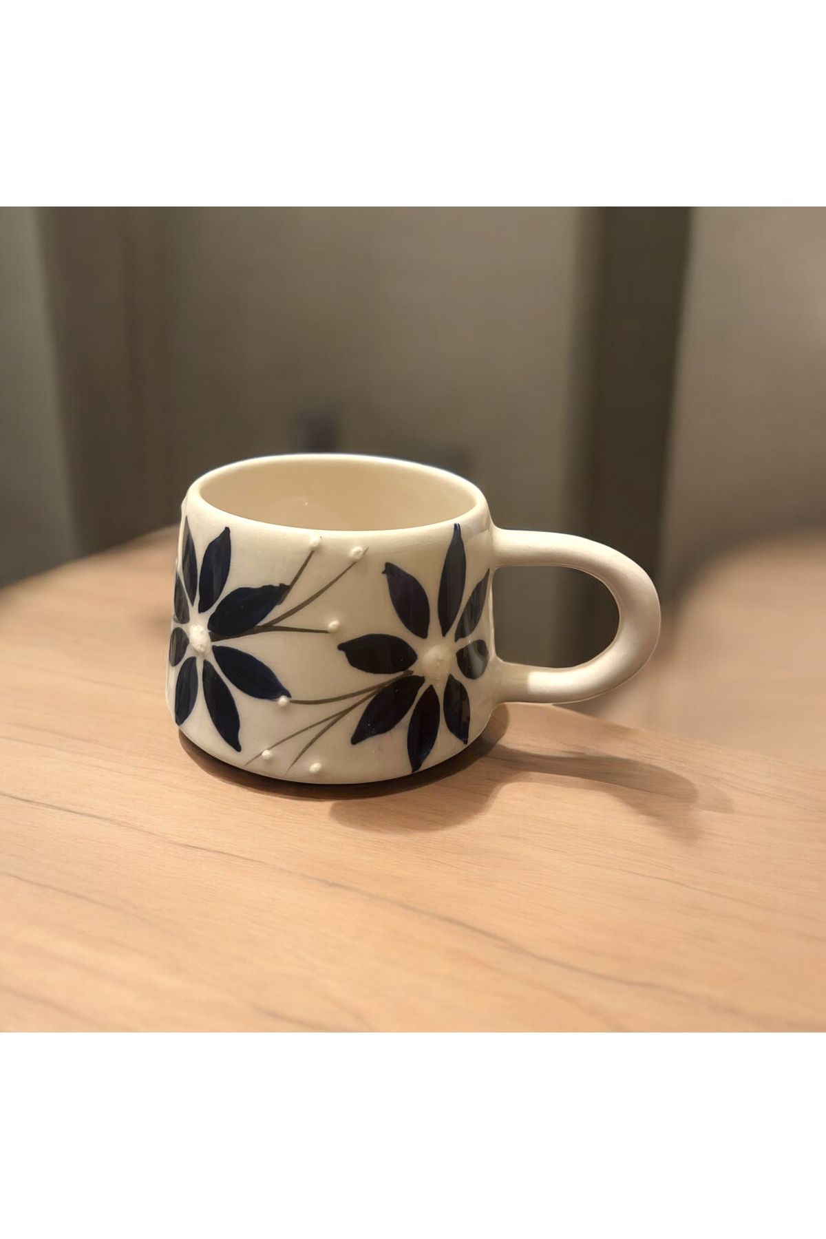 Giftorium Group Lacivert Zambak Desenli Kupa Bardak Mug 200 Ml
