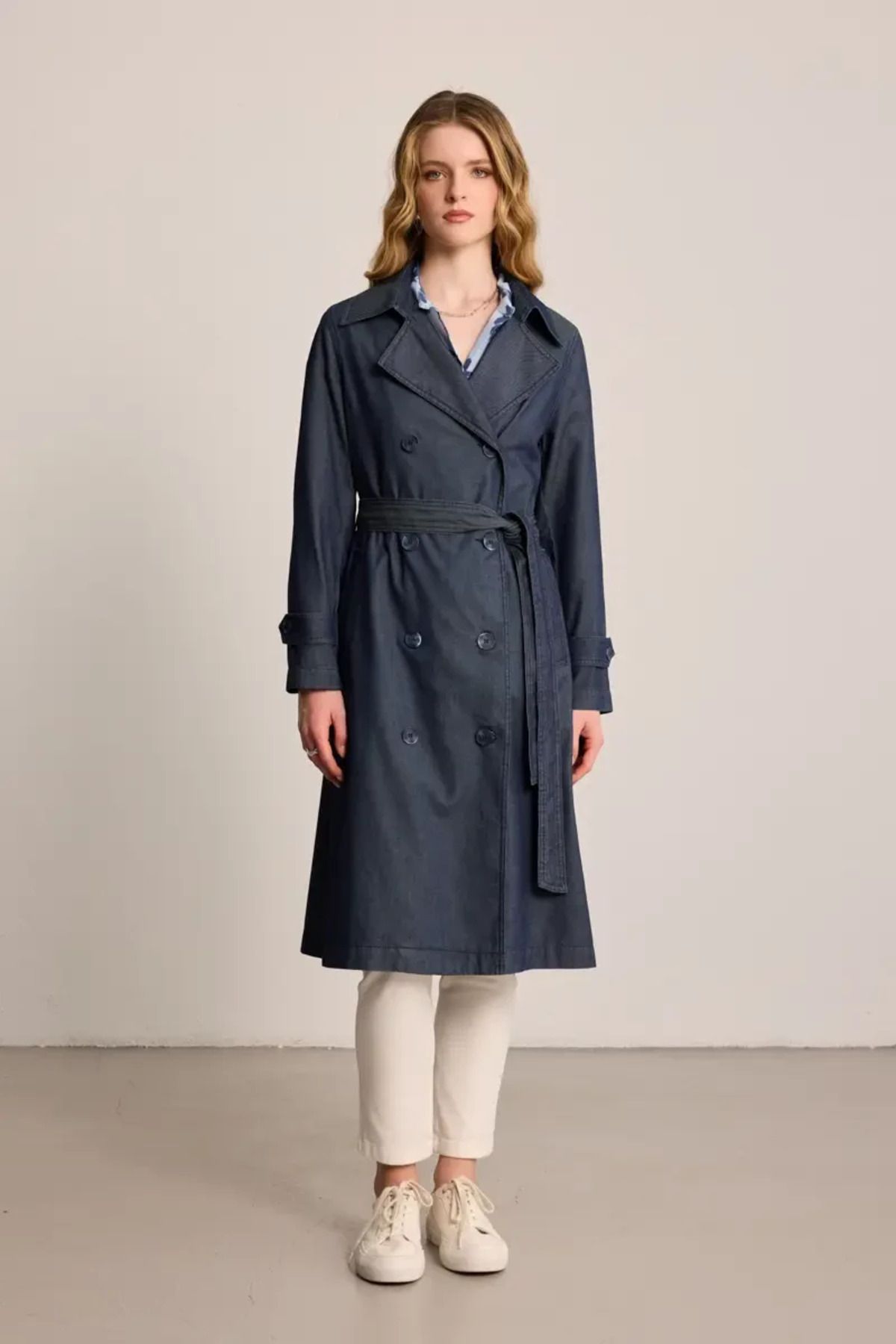 Gusto Denim Trençkot - Mavi
