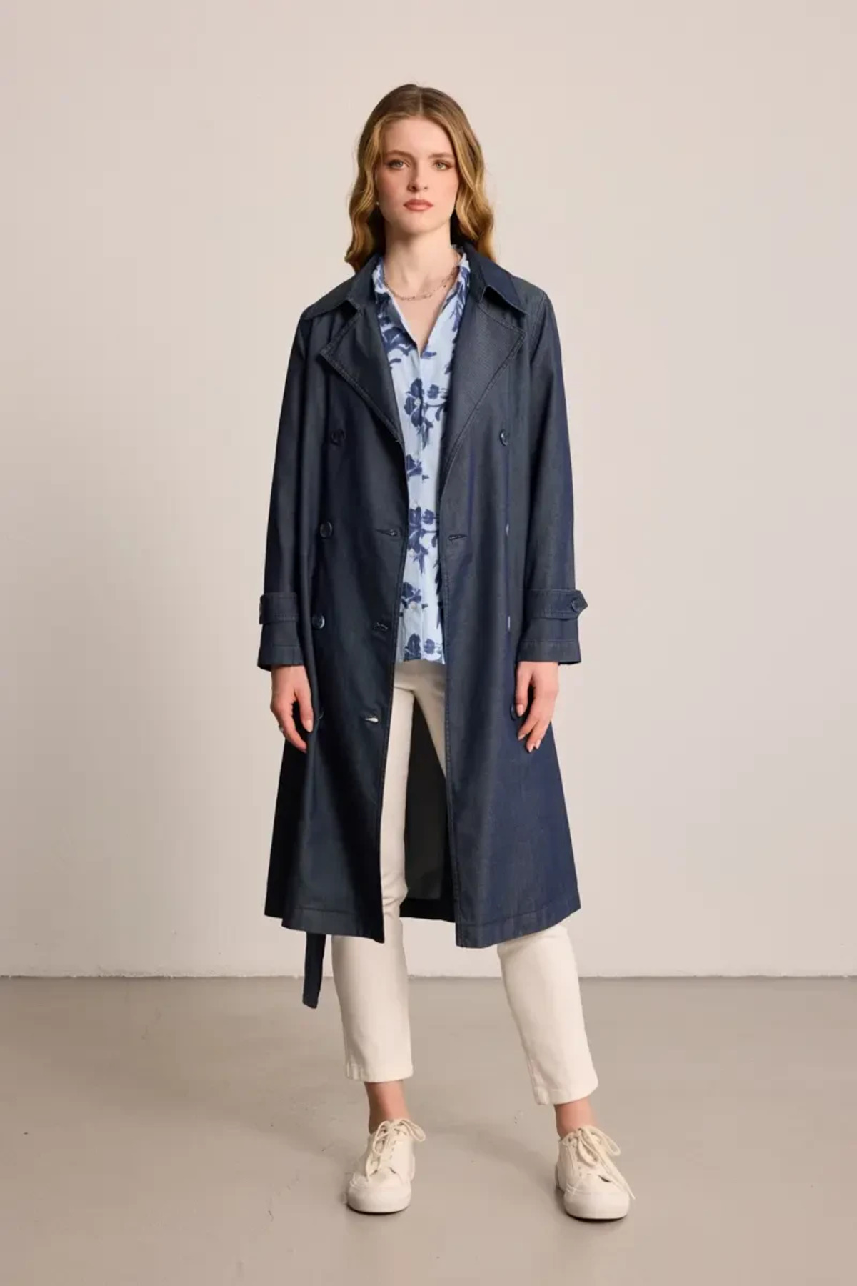 Gusto Denim Trençkot - Mavi görsel 3
