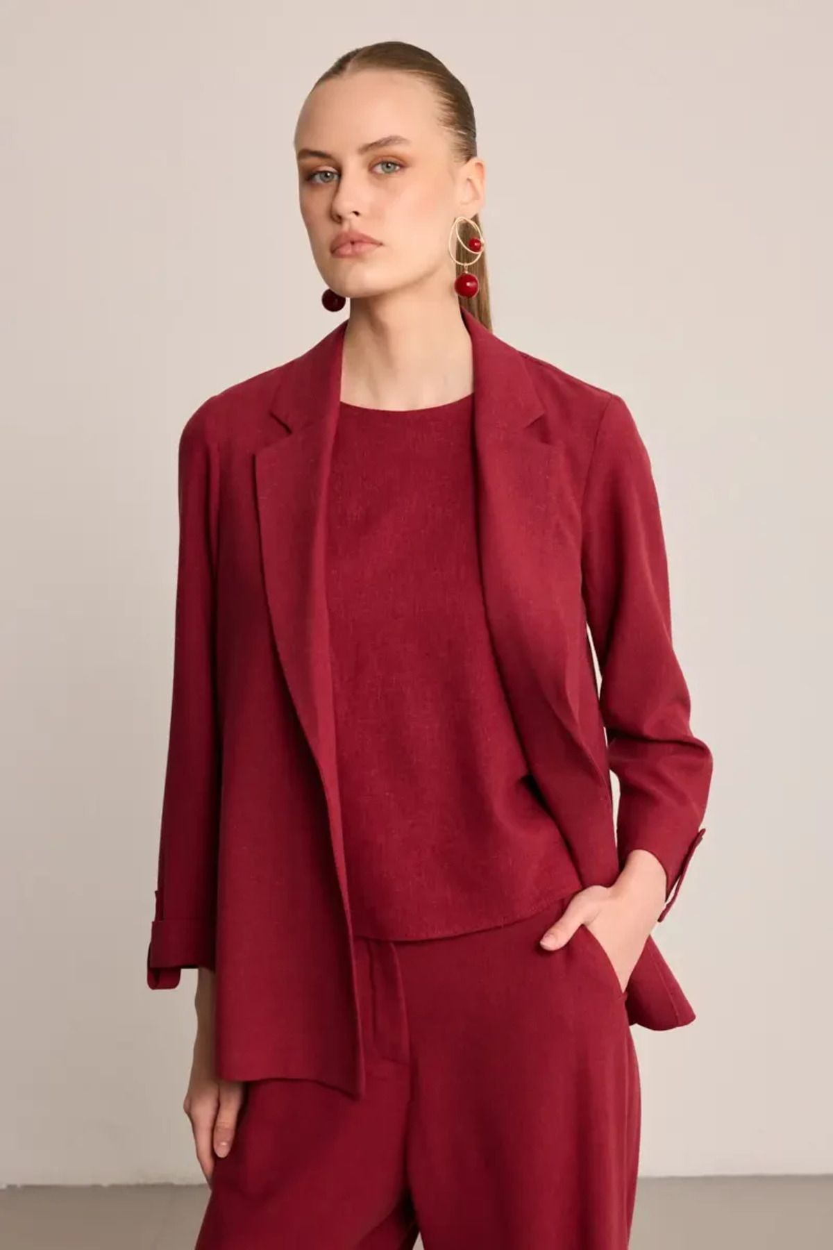 Gusto Astarsız Keten Ceket - Bordo