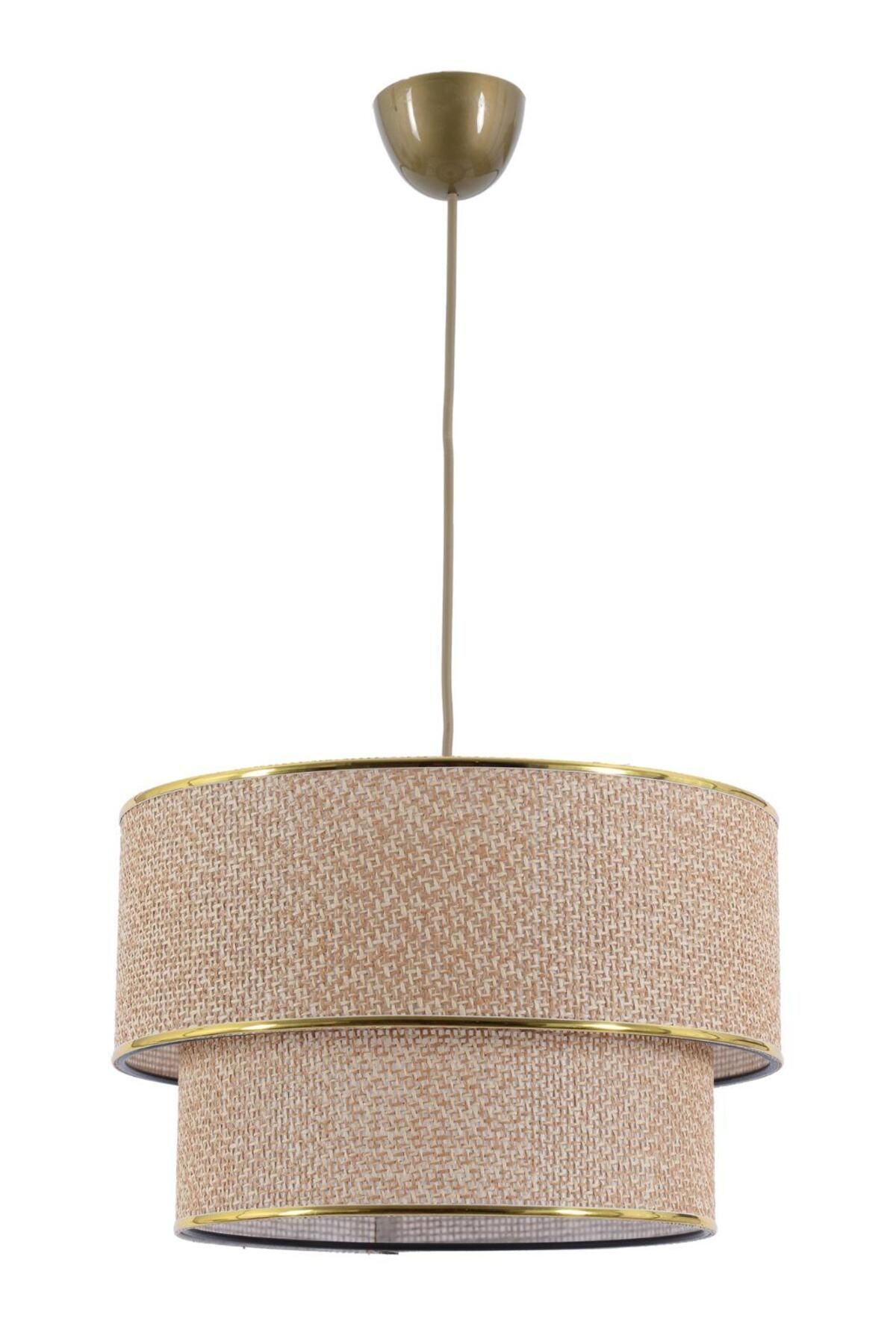 teknotrust Bej /Gold Abajur Bohem Pasta Model Tekli Avize