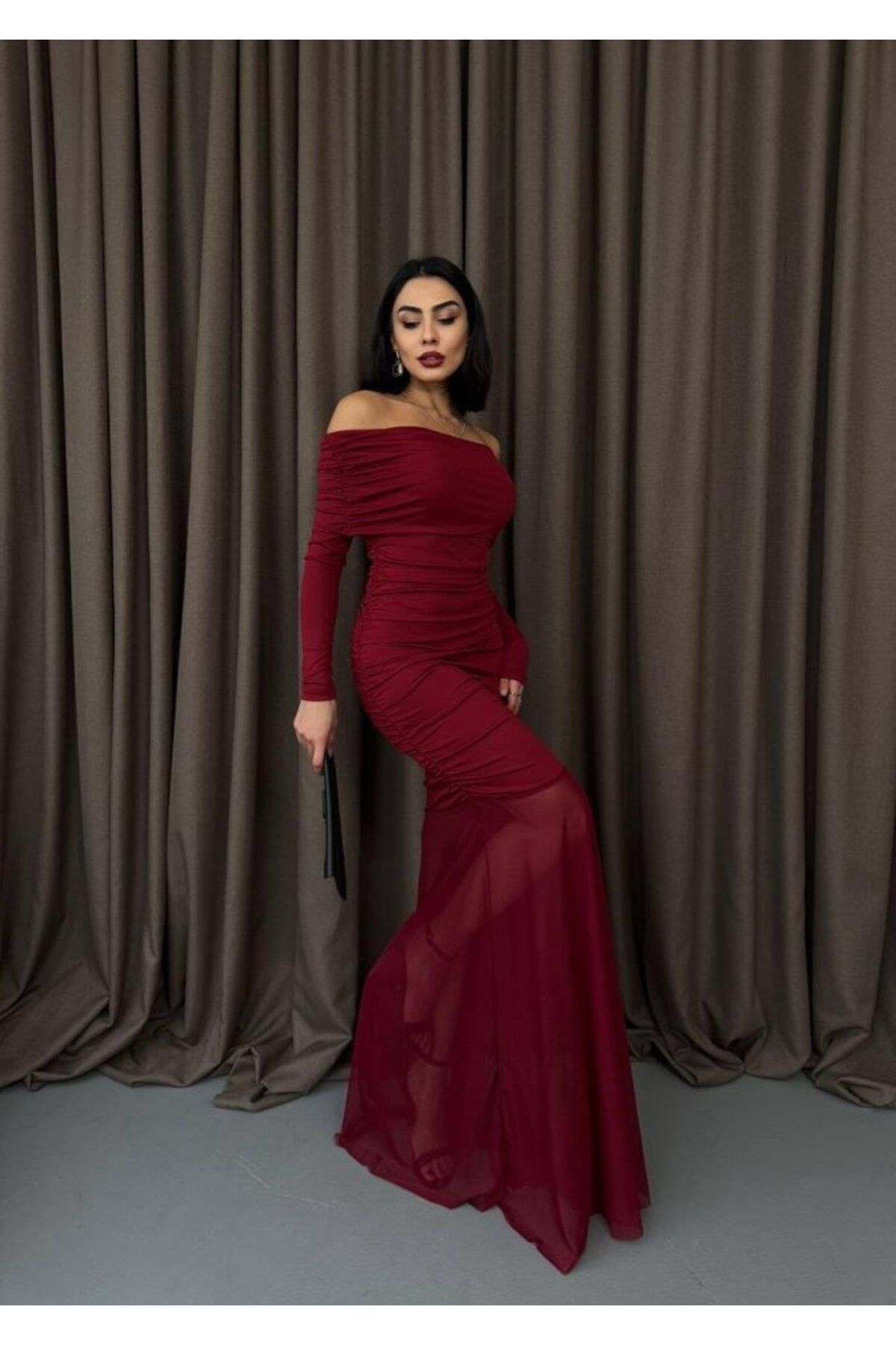 1001moda Tül Detaylı Straplez Elbise