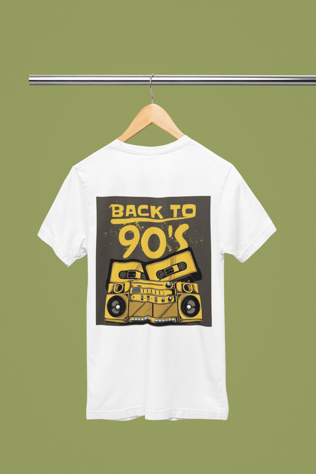 MAGORS BACK TO 90'S SIRT BASKILI BİSİKLET YAKA PAMUKLU OVERSIZE KALIP KISA KOLLU ERKEK VE KADIN TSHIRT