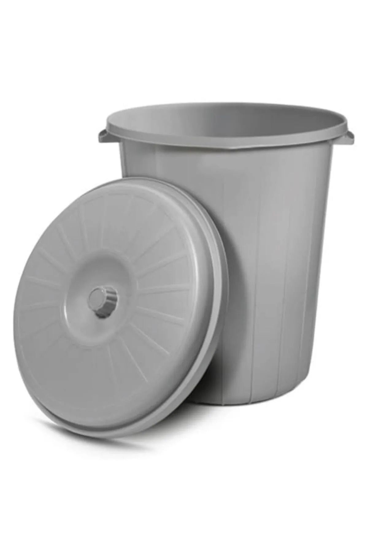 Metler 50 Lt Kapaklı Yuvarlak Plastik Orta Boy Çöp Kovası Su Et Kovası Gri Varil 1 Adet