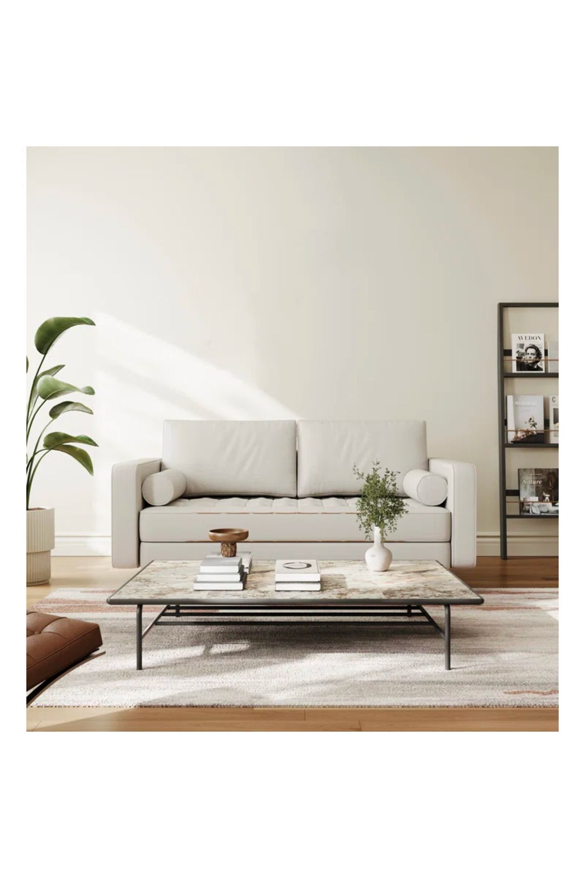 ULYSSES Minimalist Sevgili Koltuğu, 120 Cm Mini Suni Deri Koltuk, Sevgili Koltuğu, Loveseat, Tv Koltuğu