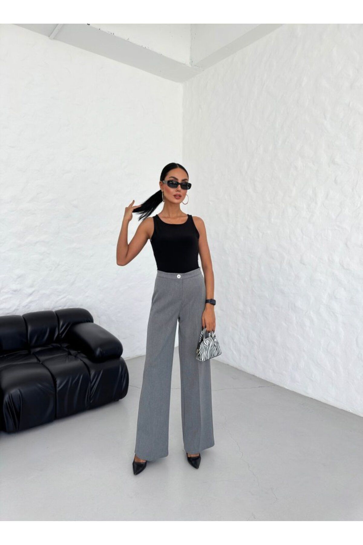 1001moda Yüksek Bel Straight Fit Palazzo Pantolon