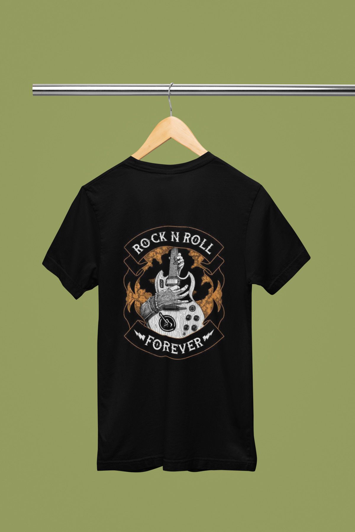 MAGORS ROCK IN ROLL SIRT BASKILI BİSİKLET YAKA PAMUKLU OVERSIZE KALIP KISA KOLLU ERKEK VE KADIN TSHIRT