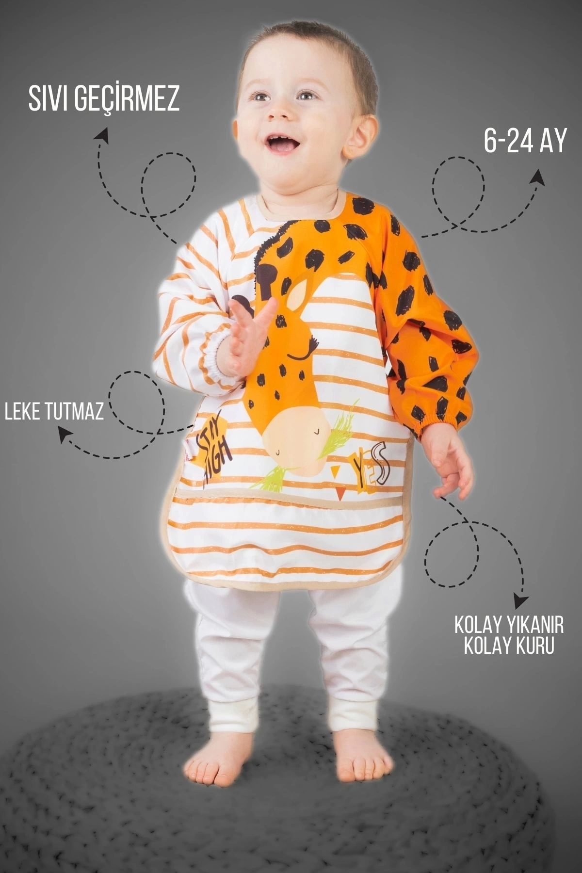 Babydonat Safari Fil Desenli 2'li Kombin Kollu Mama Önlüğü fotoğrafı 5 (önizleme)