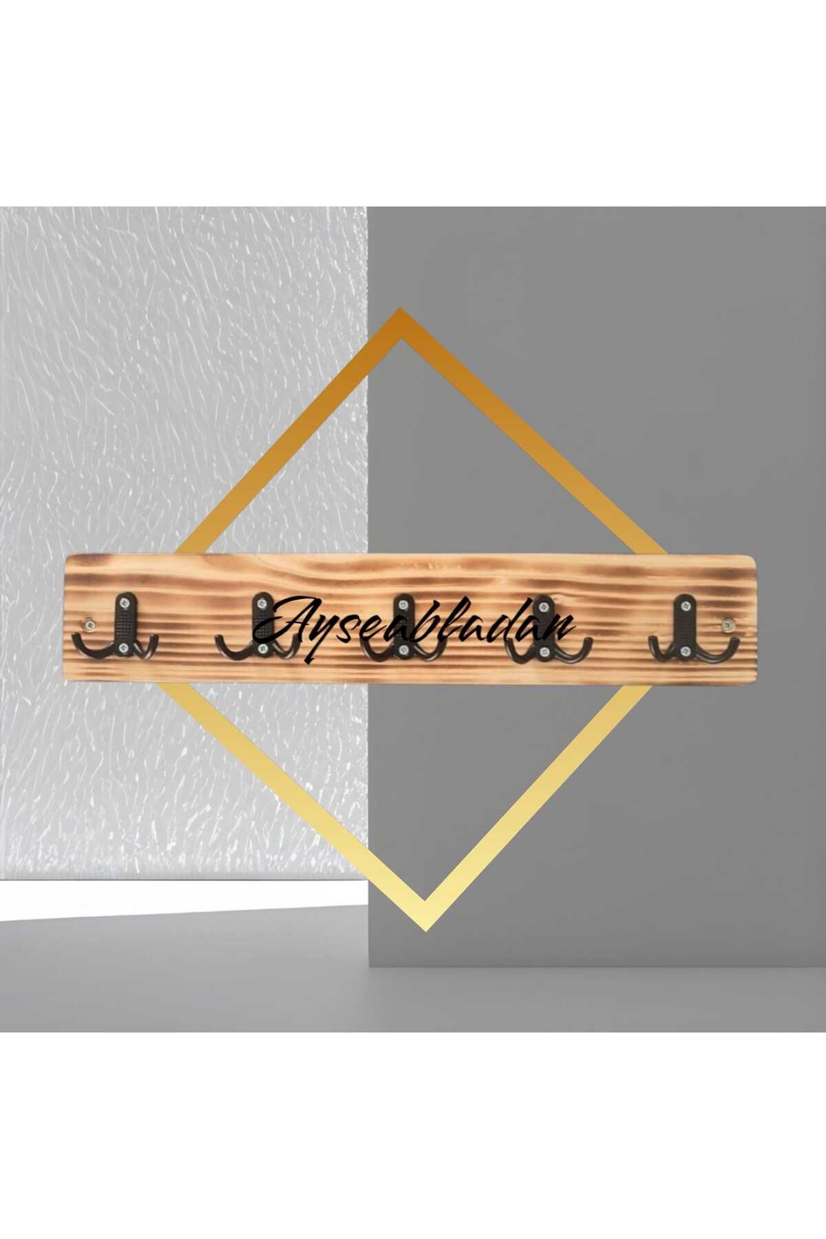 Ayşe Abladan Ahşap Raflı Duvar Askısı Kapı Arkası Hol Koridor Mutfak Banyo Askılığı 60cm/10 cm 5askılı