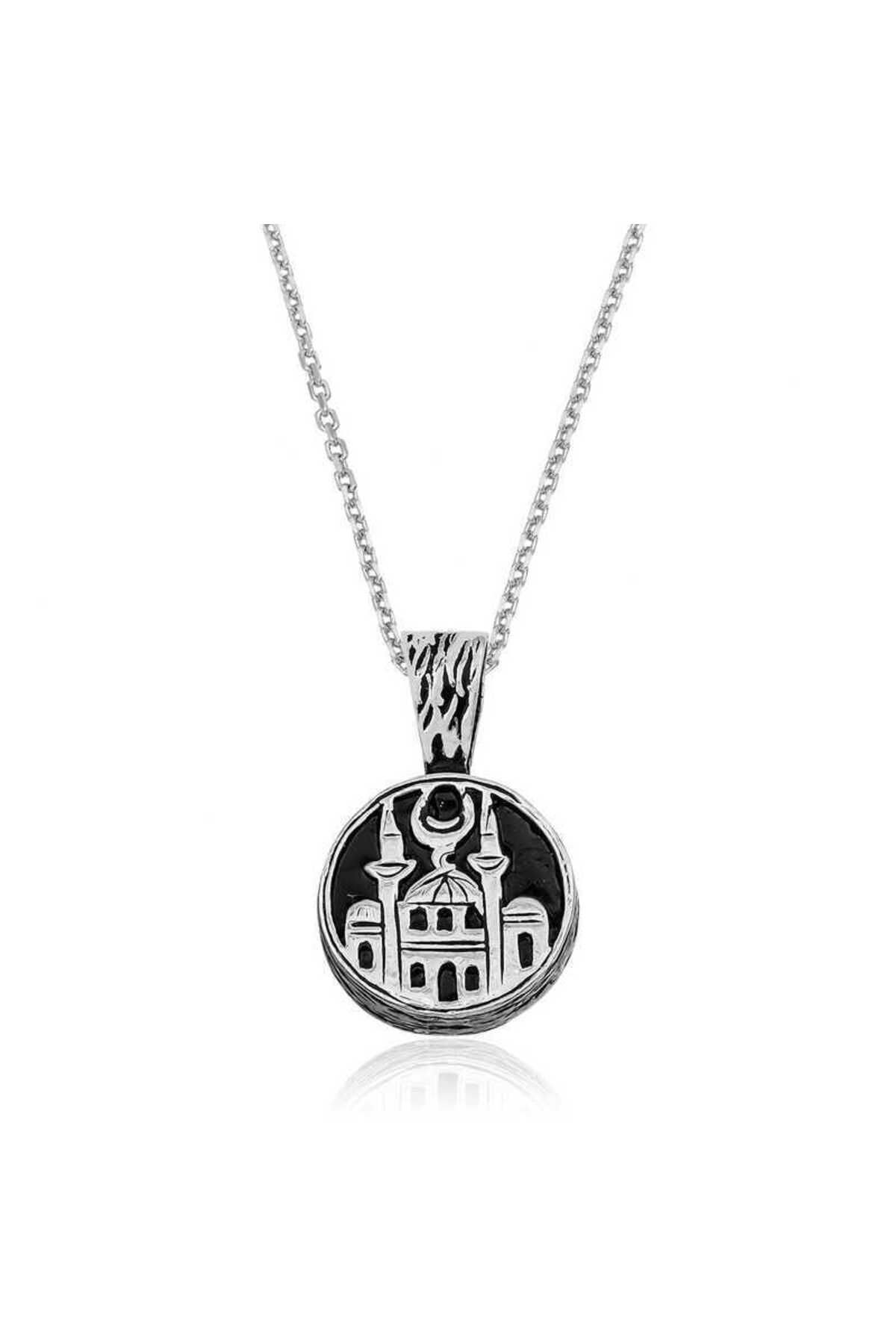 S PAZARIM Gümüş Cami Desenli Cevşen Kolye