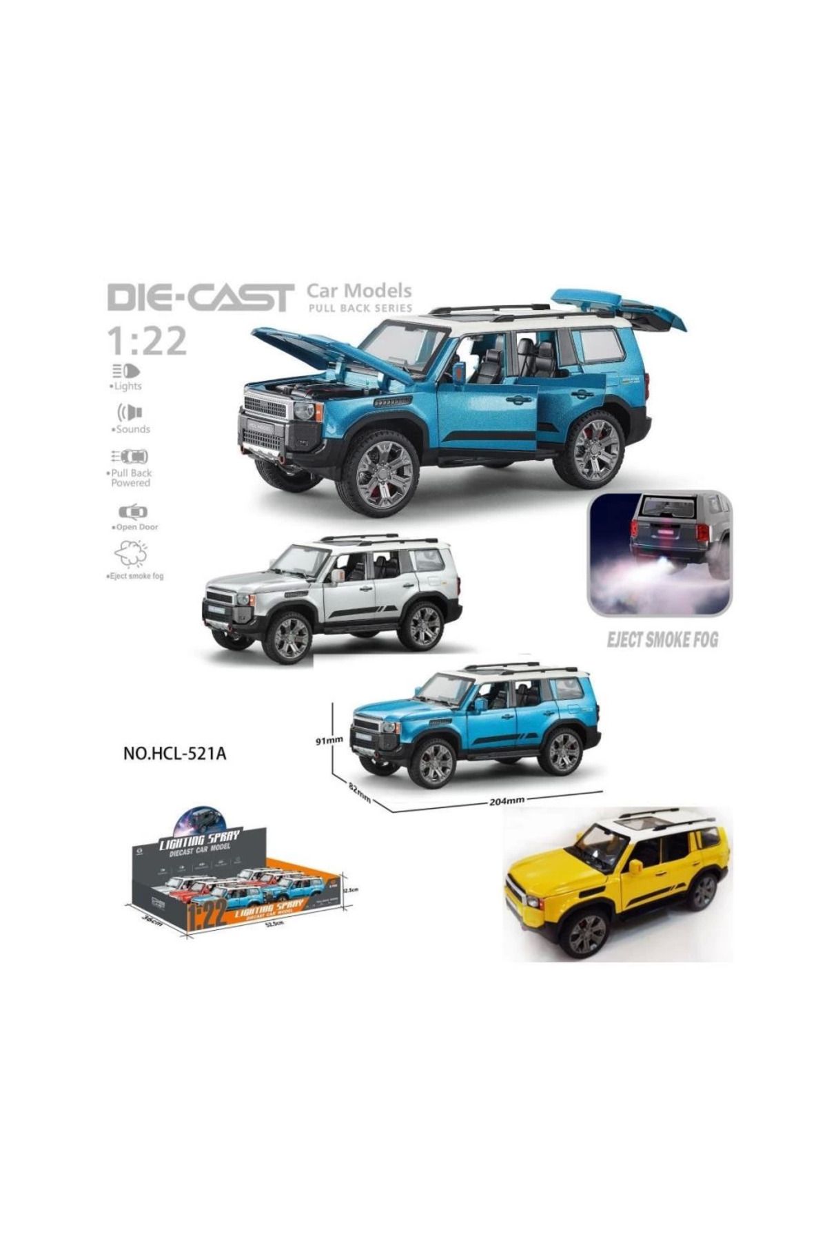 robotrend Çocuk Hcl-521A Çek Bırak 1:22 Sesli Ve Işıklı Buharlı Metal Jeep