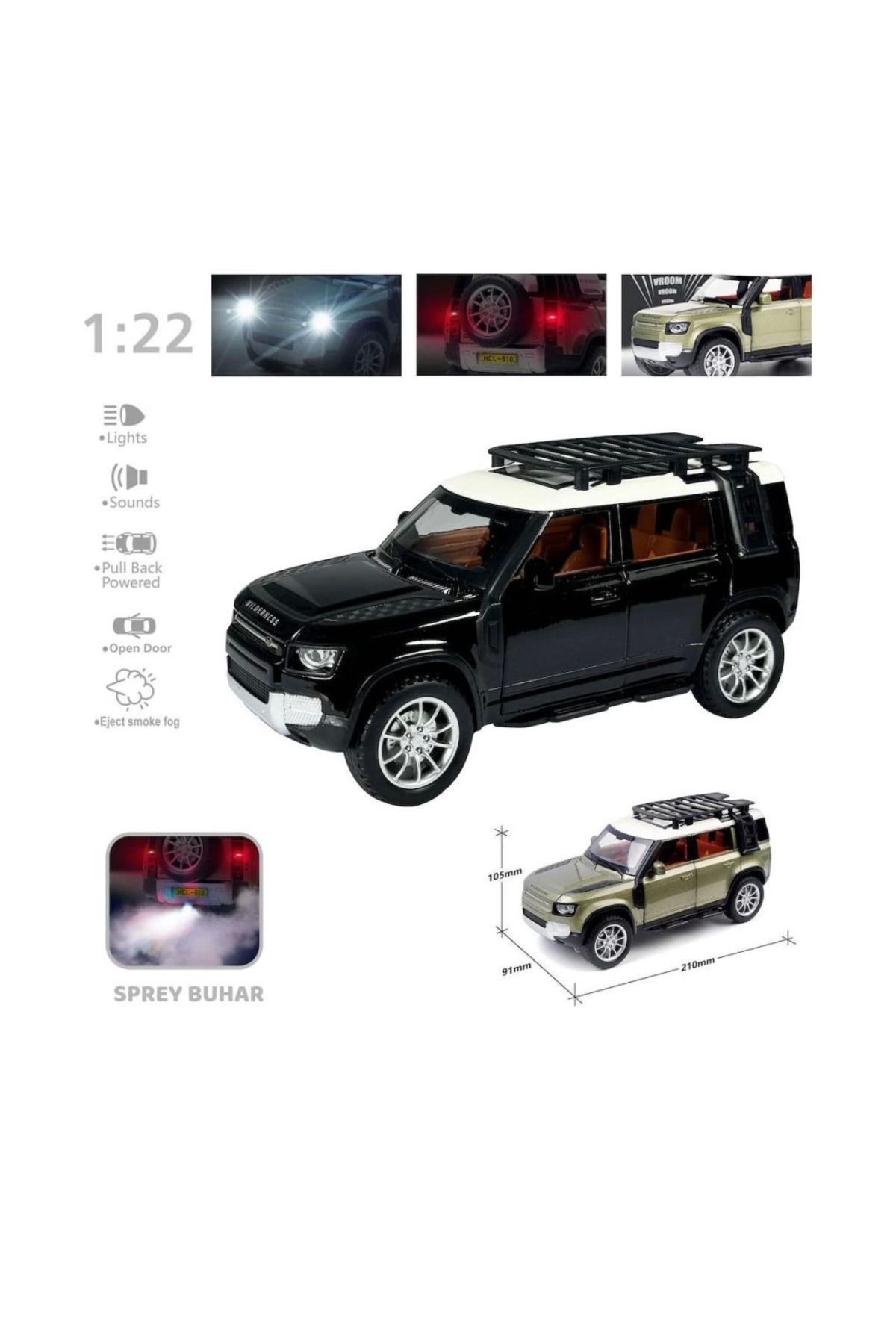 robotrend Çocuk Hcl-510A Çek Bırak 1:22 Sesli Ve Işıklı Buharlı Df Metal Jeep