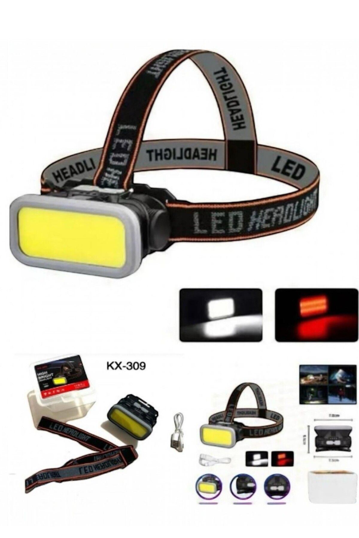 Kenko 4 Modlu Cob Led Kafa Feneri | Kamp Avcı Tamirci Balıkçı Lambası Güçlü Beyaz ve Kırmızı Işık Premium