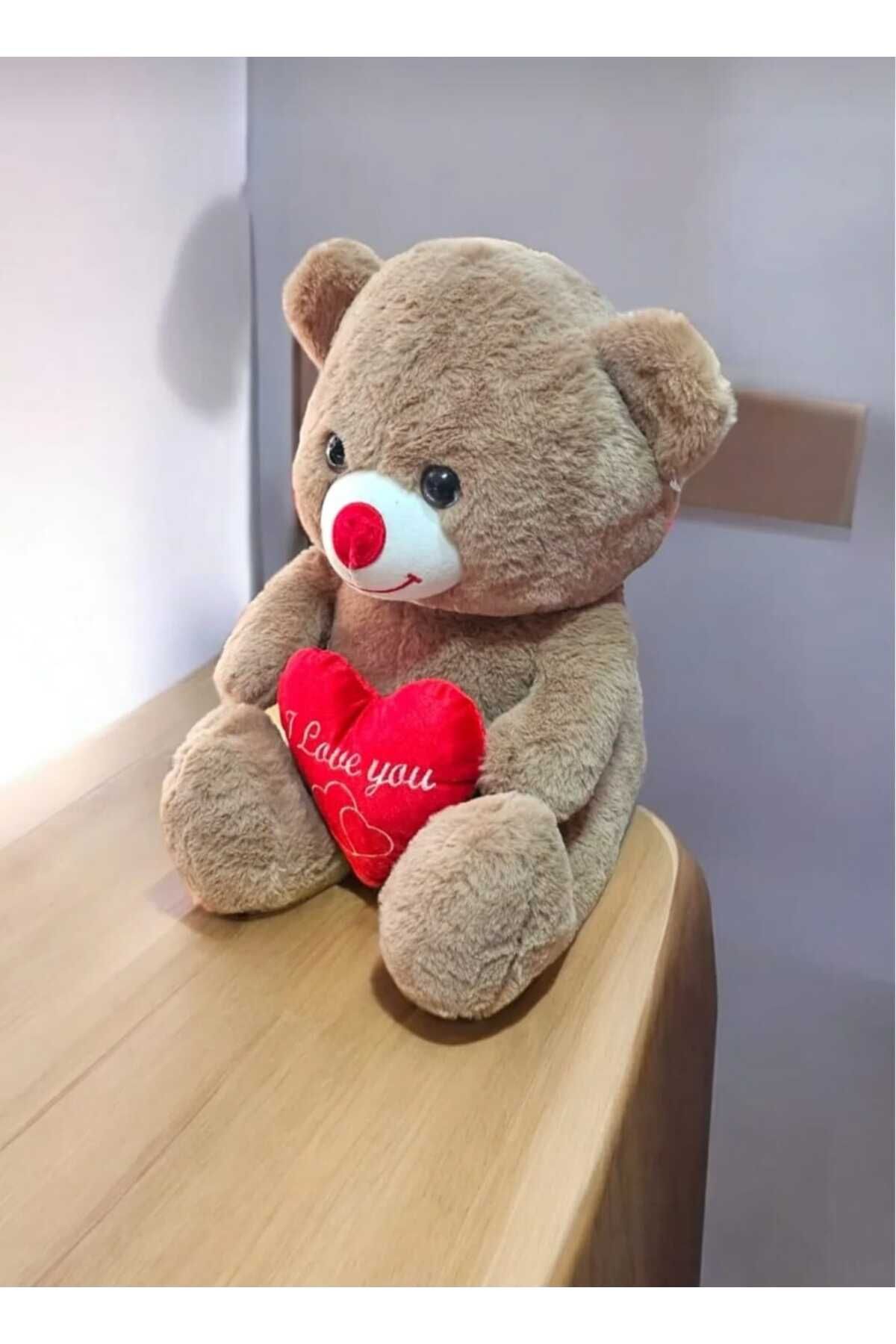 Kids Kahverengi Sevimli Kalpli Ayıcık 35 cm Sevgiliye Özel Hediye