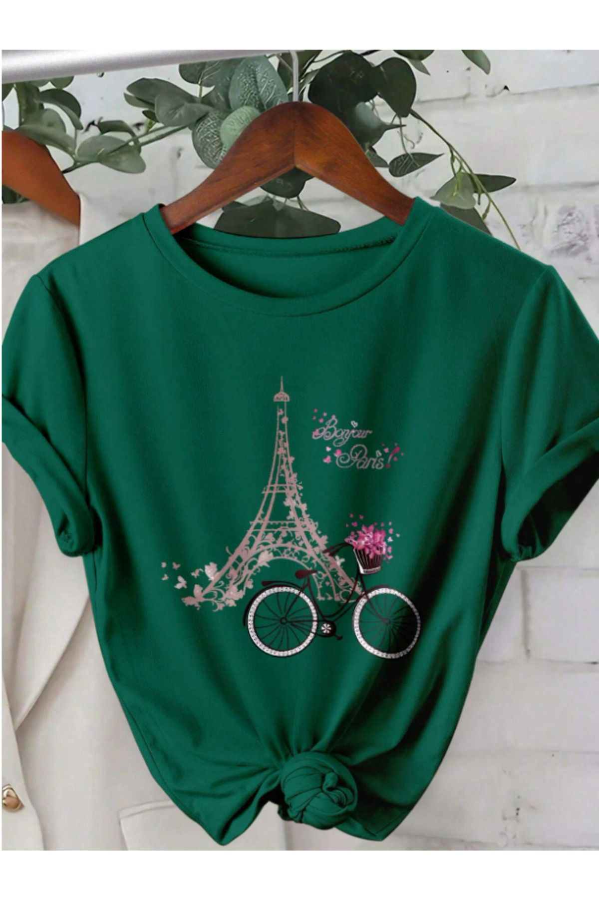 Trend Sizde Unisex Pamuklu Eyfel Kulesi Ön Baskılı Tasarım Tshirt