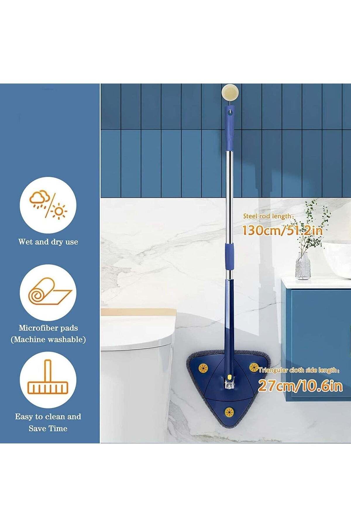 Denx-360° Rotatable Adjustable Cleaning Mop Extendable Triangle Mop with Long Handle Hand Twist Quick Dry 7