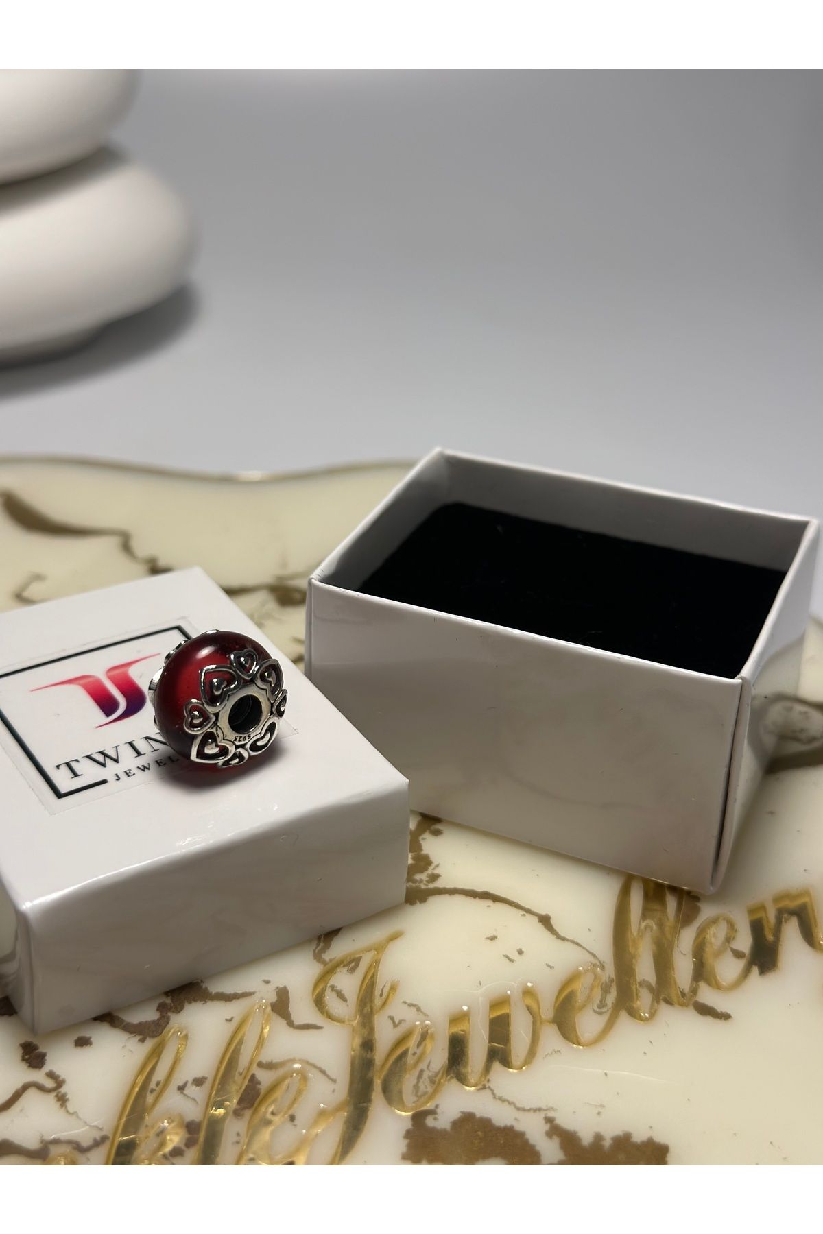 Twinkle Jewellery Koyu Pembe Kalpli Murano Charm