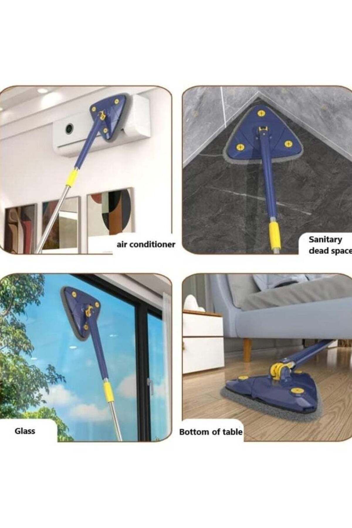 Denx-360° Rotatable Adjustable Cleaning Mop Extendable Triangle Mop with Long Handle Hand Twist Quick Dry 8