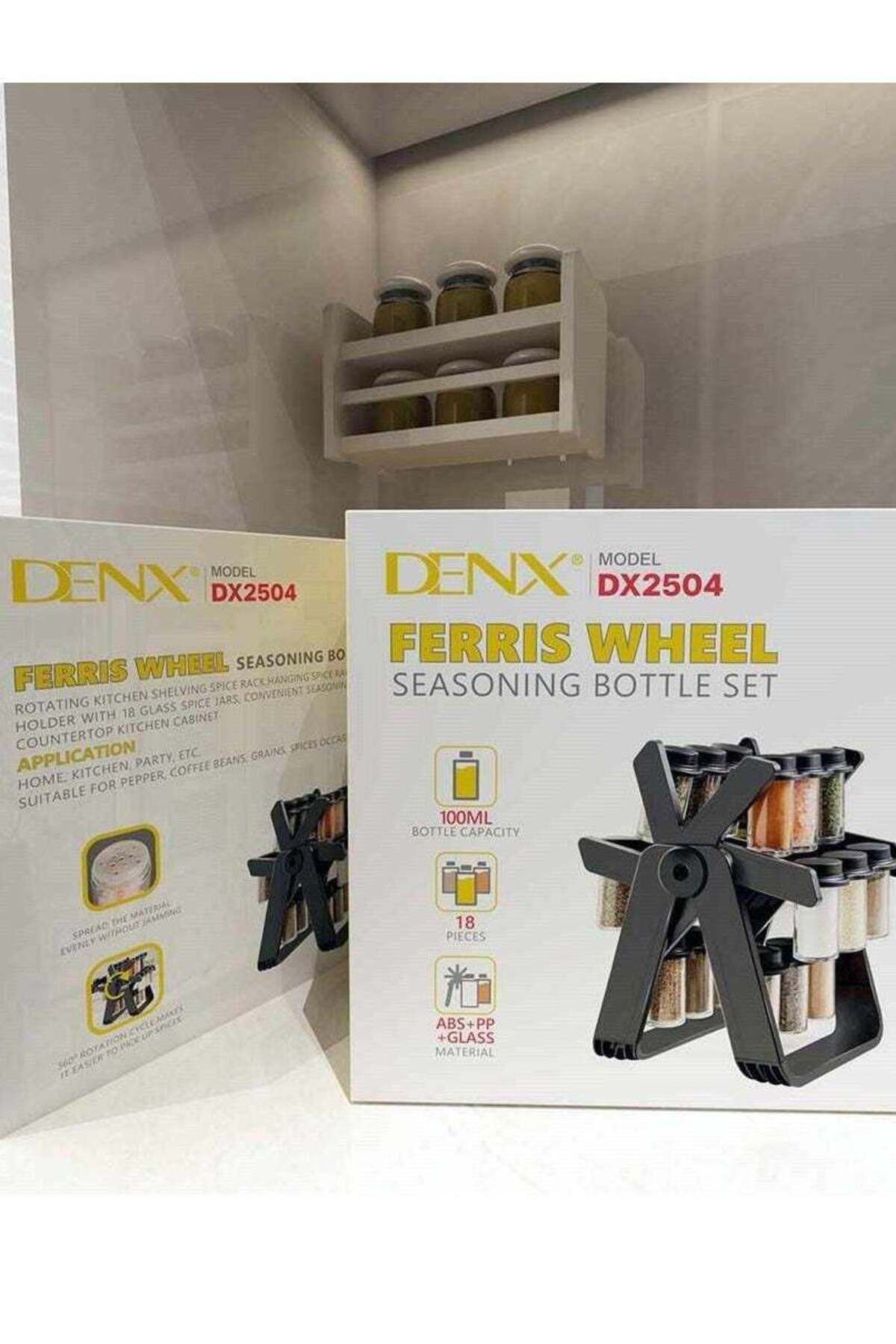 Denx-منظم رفوف التوابل الدوارة مع 18 برطمان توابل زجاجي، مجموعة برطمانات التوابل مع 18 برطمان توابل دوار 360 درجة 4