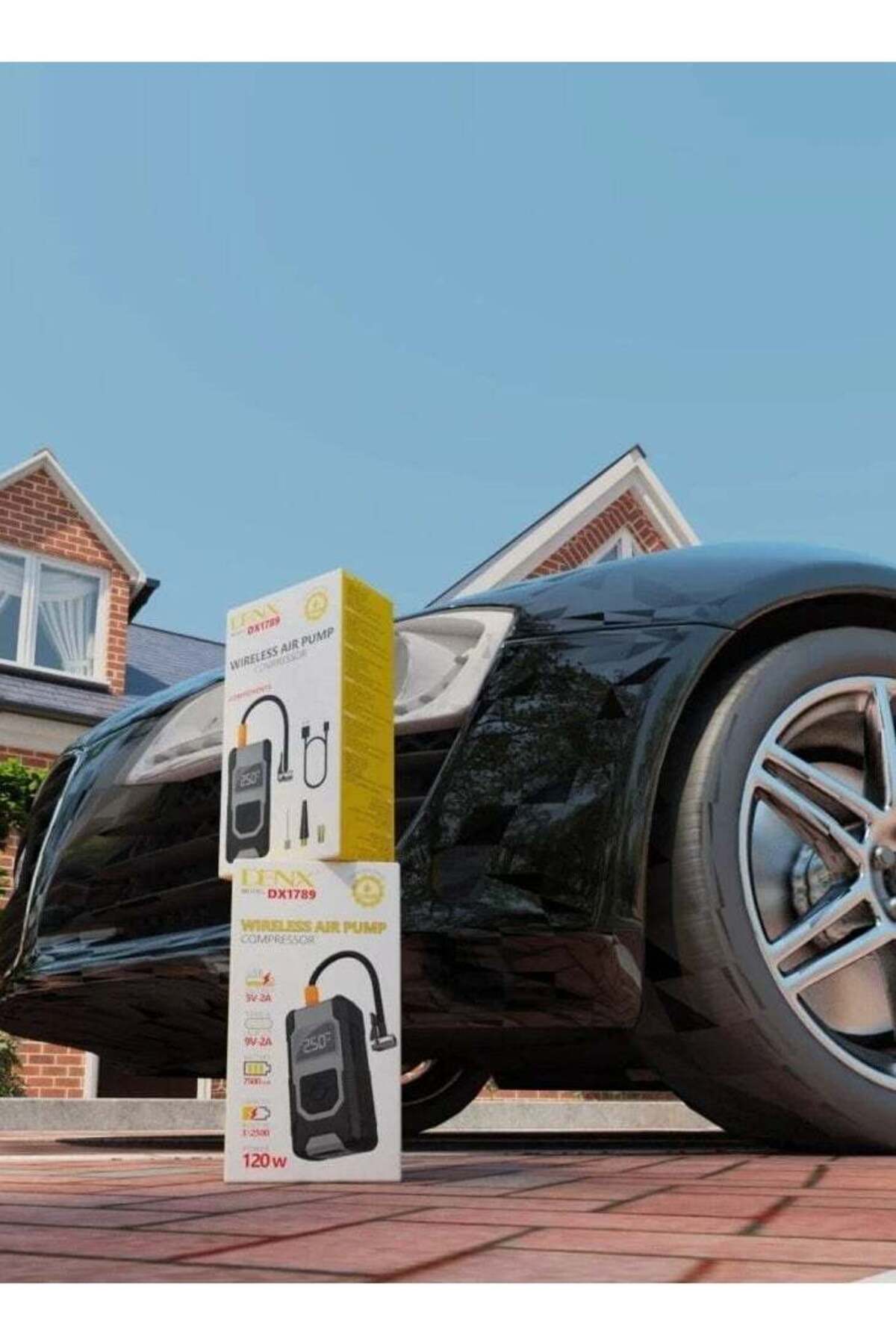 Denx-منفاخ إطارات لاسلكي بقوة ١٢٠ واط مع بنك طاقة وإضاءة LED عالية السطوع - دينكس 4