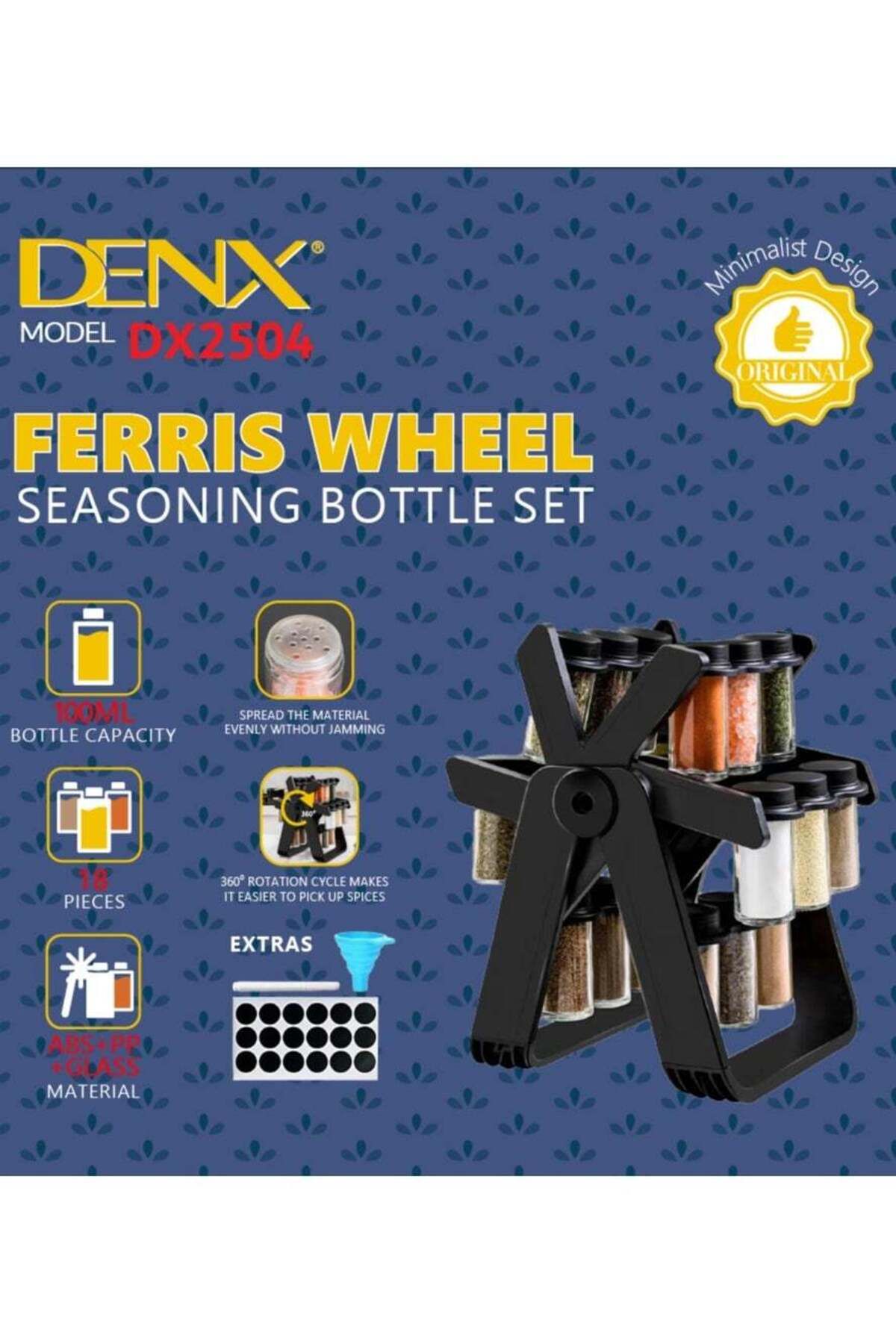 Denx-منظم توابل دوار مع 18 برطمان توابل ياباني، مجموعة برطمانات توابل مع 18 برطمان توابل دوار 360 درجة 4