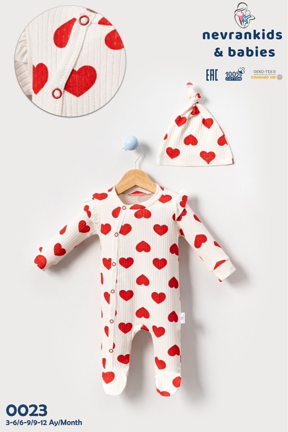 nevrankids Kız Heart Big Pattern 2’li Yenidoğan Tulum Seti fotoğrafı 5 (önizleme)