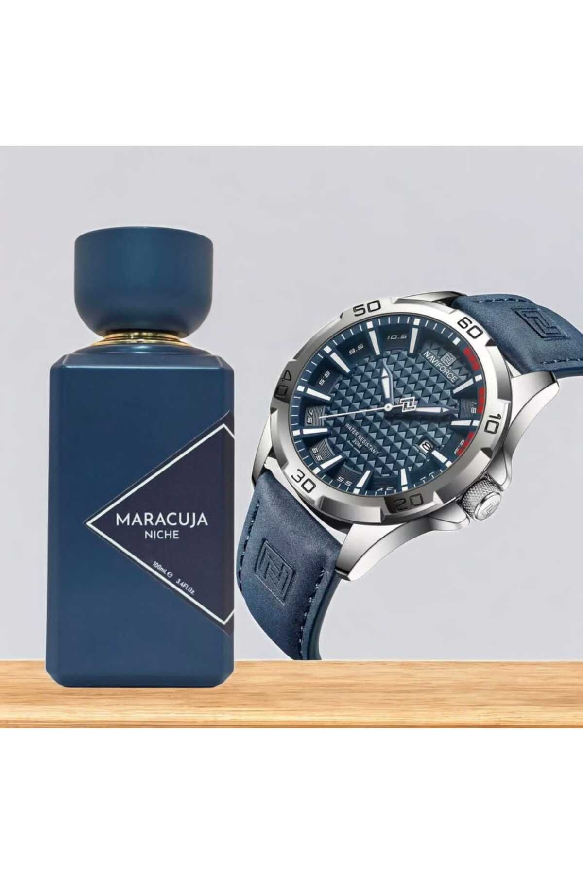 Naviforce-Naviforce Men's Analog Sports Watch with Leather Strap and Marcougat Perfume 100ml 3