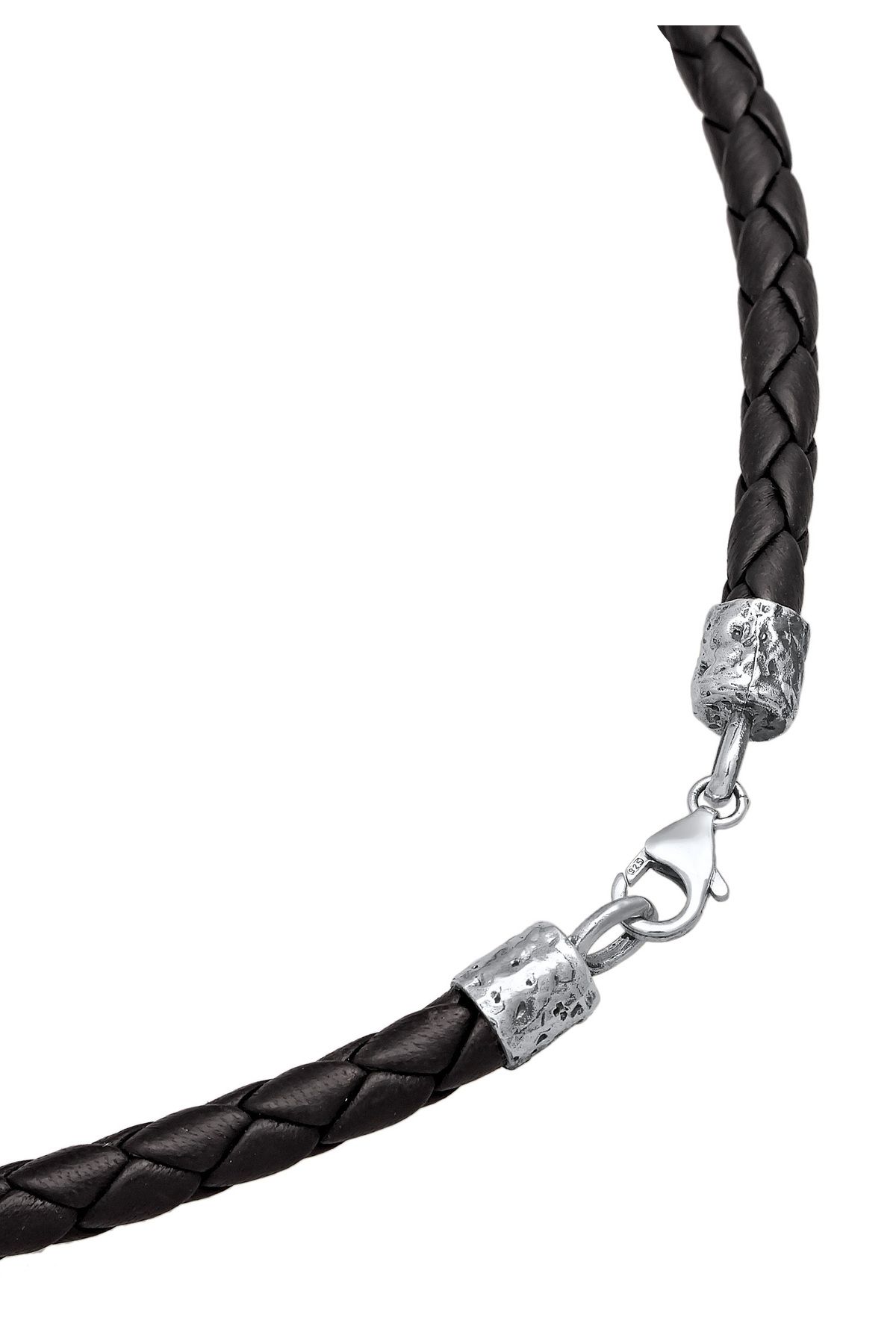 KUZZOI-Halskette Herren Glasperlen Basic mit Leder in 925 Sterling Silber 4