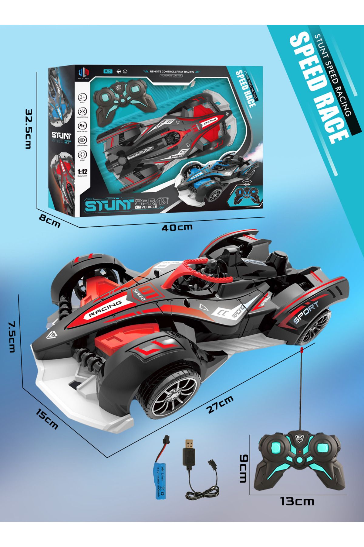 JUNLIDA-1:12 Remote Control Drift Vehicle with LED Spray Effect & Rechargeable Battery 5