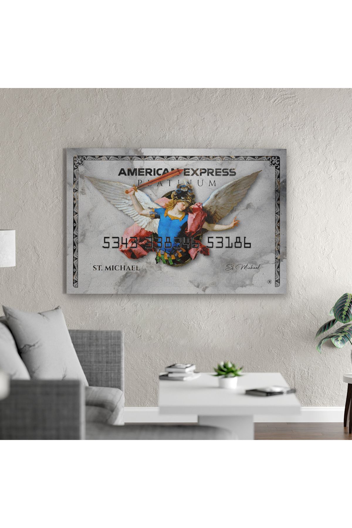 Yzc Store Başmelek Mikail Tablosu | St. Michael Kanvas Tablo | Mitolojik Sanat Dekoru | Kart Tablosu | Amex