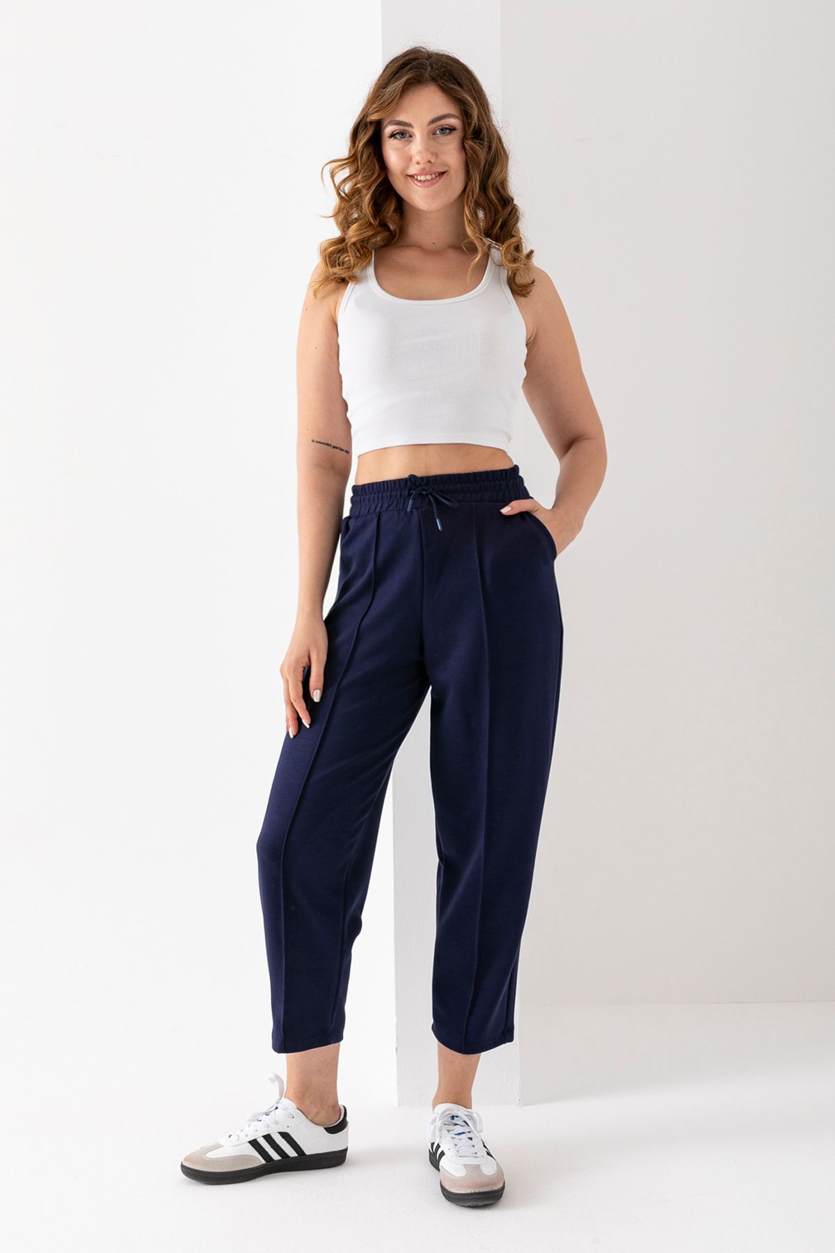 XORVİO Kadın Modal Balon Model Likralı Pantolon Yumuşak Doku Beli Lastikli Çımalı Bilek Pantolon