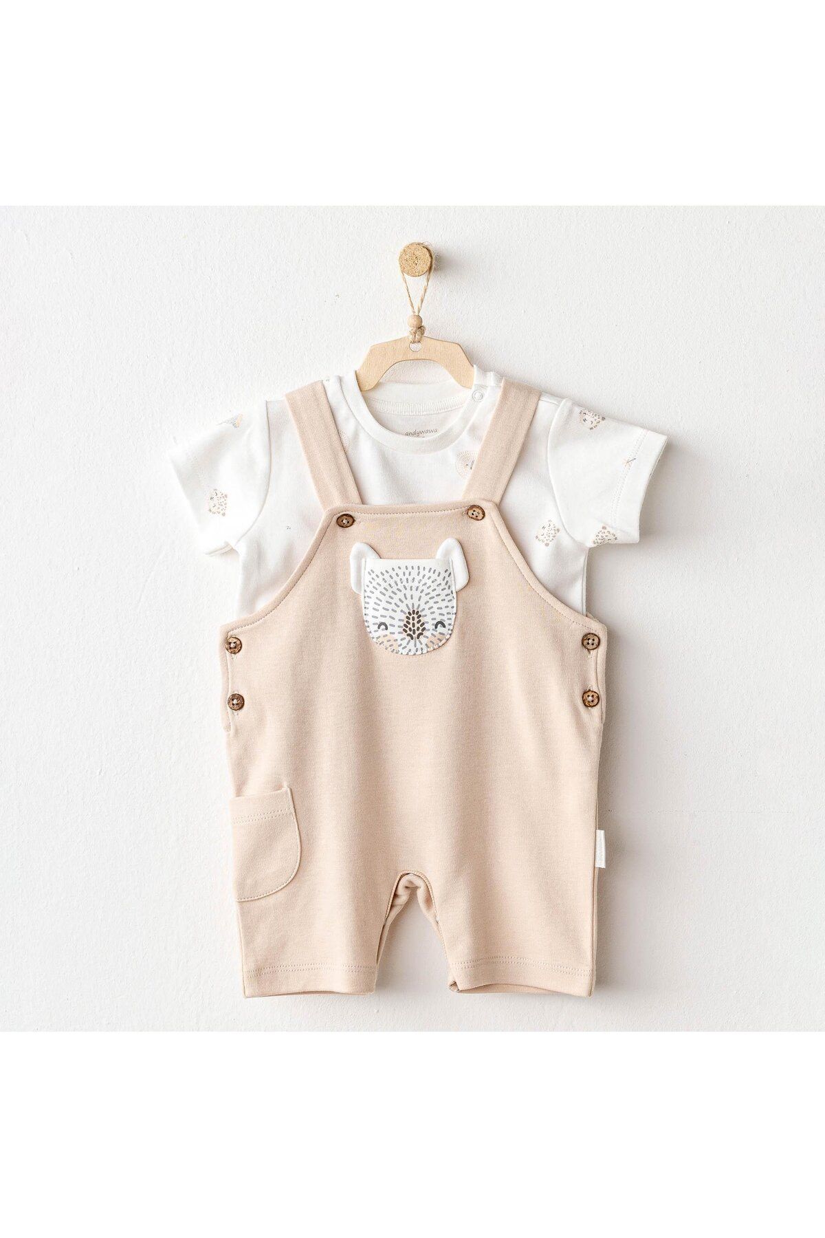 andywawa AC25845 Happy Animals Bebek Salopet Takım Beige