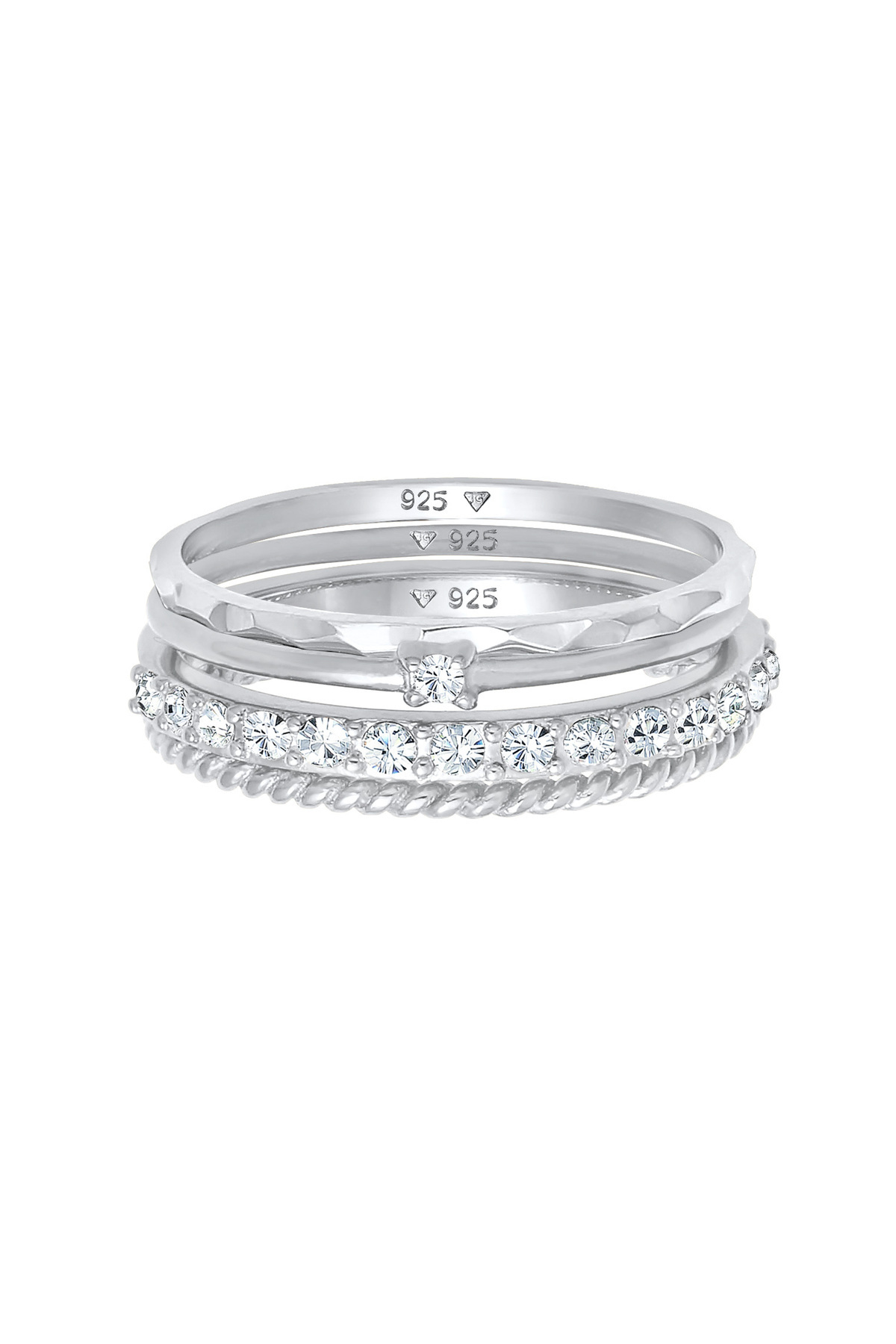 ELLI-Ring Damen Stapelring 4er Set gedreht in 925 Sterling Silber 2