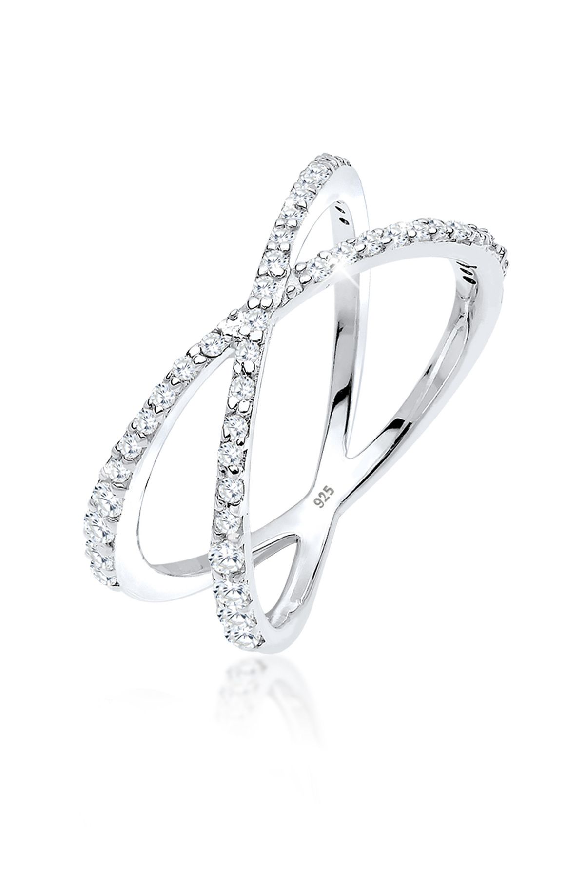 ELLI Ring Wrap X Mit Zirkonia Kristallen Aus 925 Sterling Silber für Damen - 52
