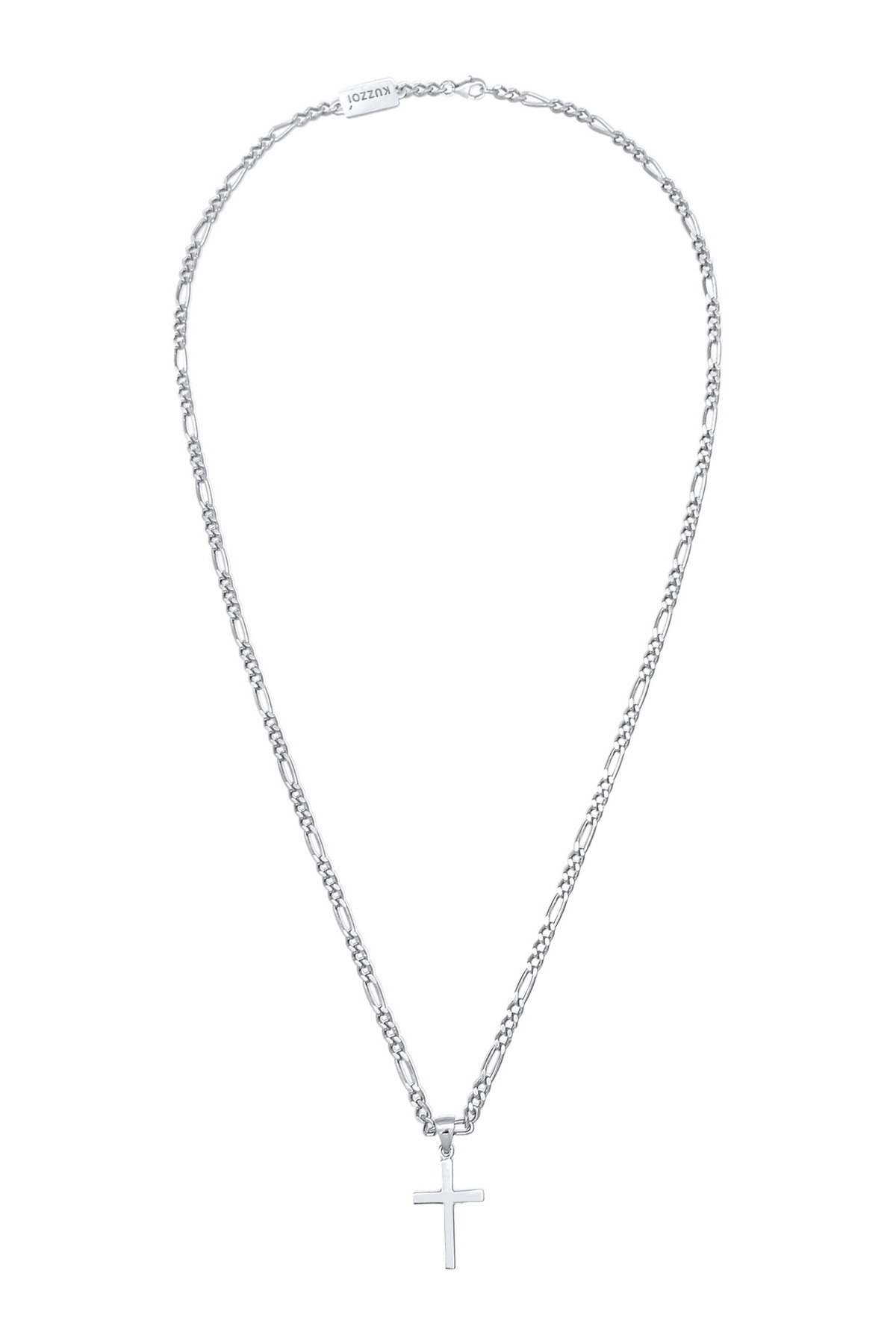KUZZOI-Halskette Herren Kreuz Anhänger Basic Figaro in 925 Sterling Silber 3