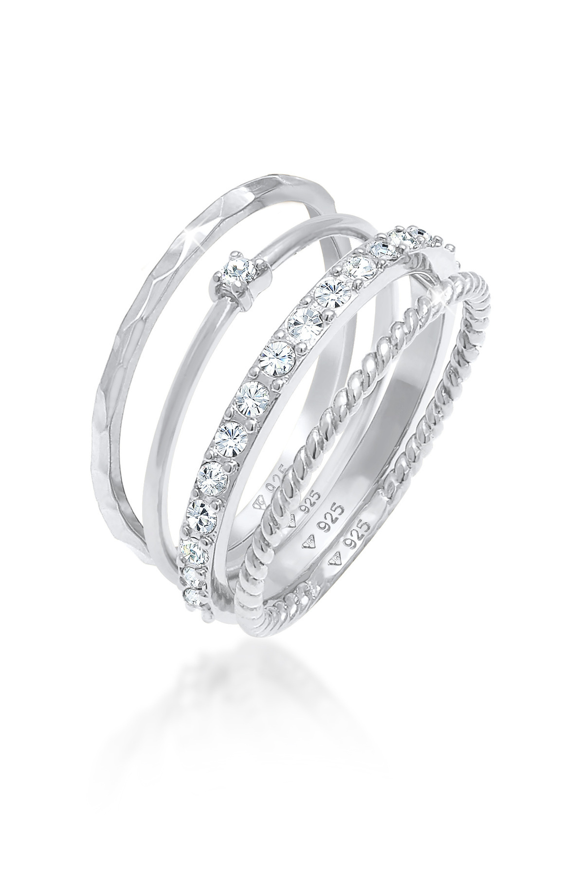 ELLI-Ring Damen Stapelring 4er Set gedreht in 925 Sterling Silber 1